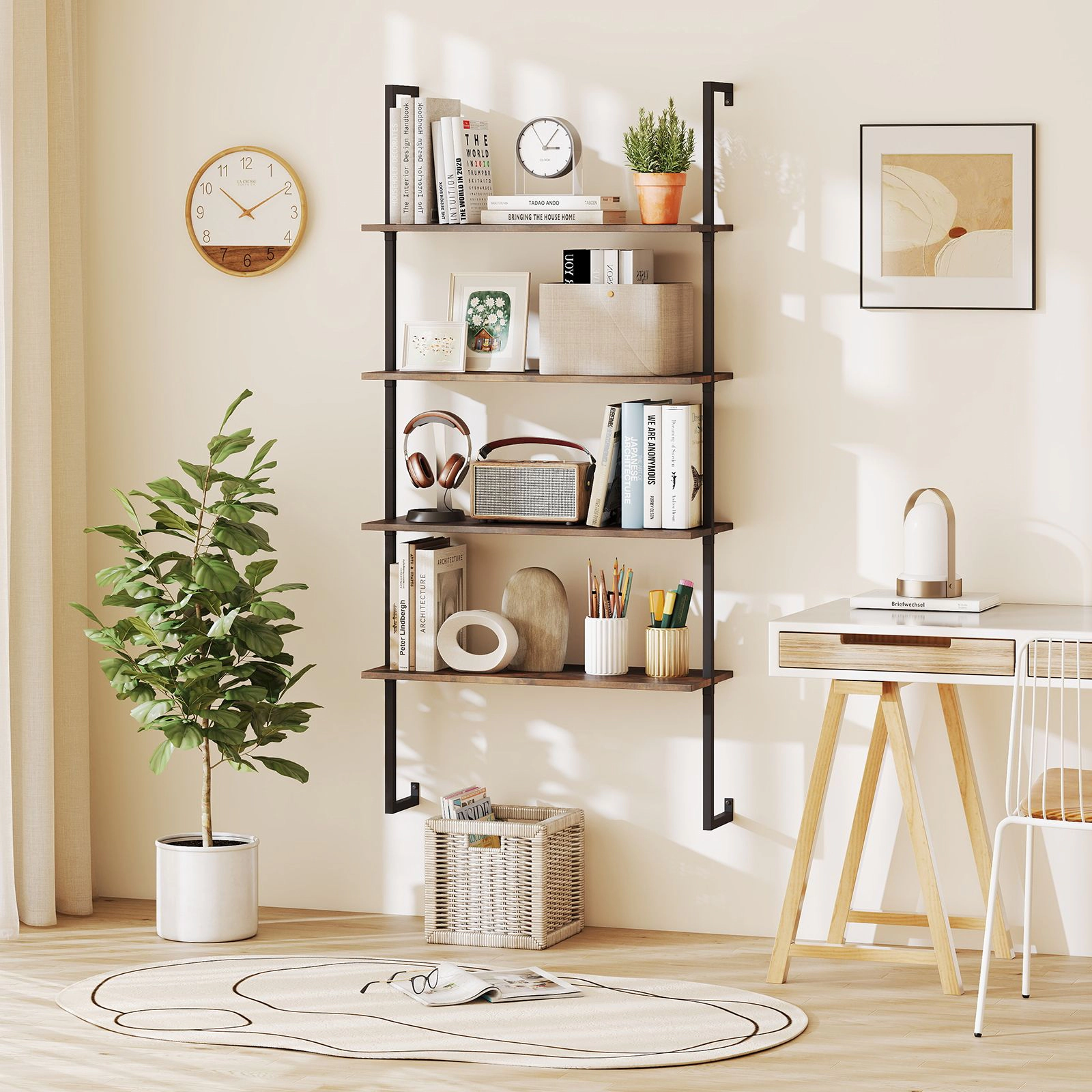 SlickBlue 4-Tier Floating Ladder Shelf, Metal Pipe Wall Organizer