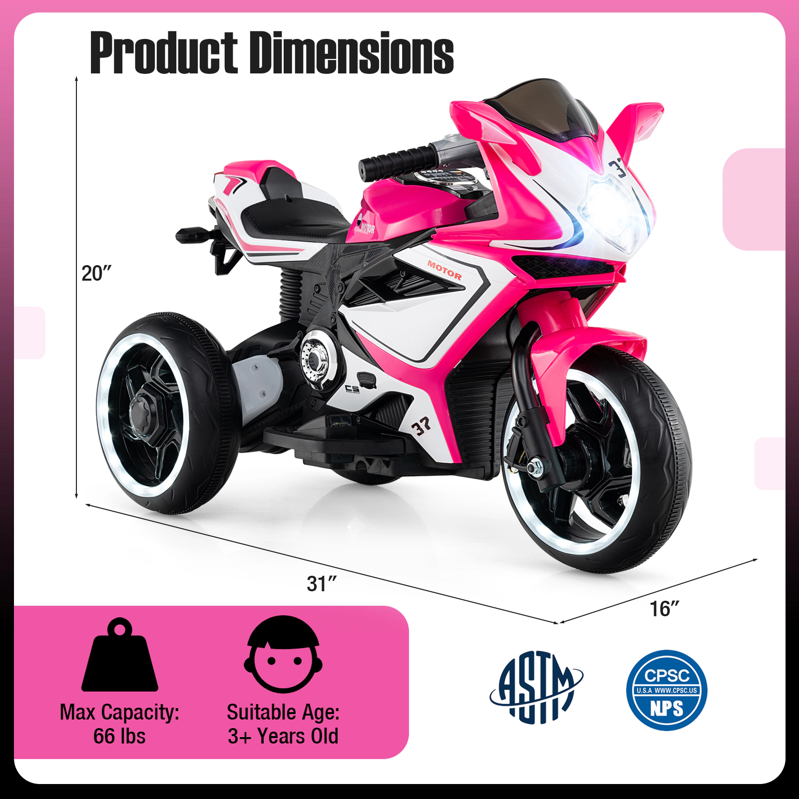 SUGIFT LED Lights 6V Kids Ride On Motorcycle Battery Powered Mini Electric Motorbike