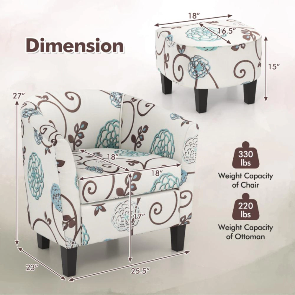 Hivvago Contemporary Fabric Upholstered Lounge Chair with Matching Ottoman Set