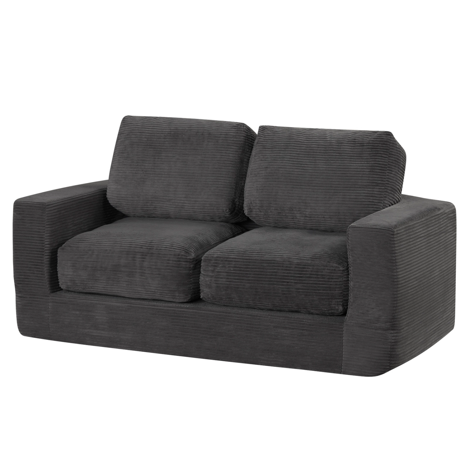 SUGIFT 2-Seater Floor Corduroy Loveseat Foam Sofa 62-in Frame 660-lb Capacity Removable Cover Black