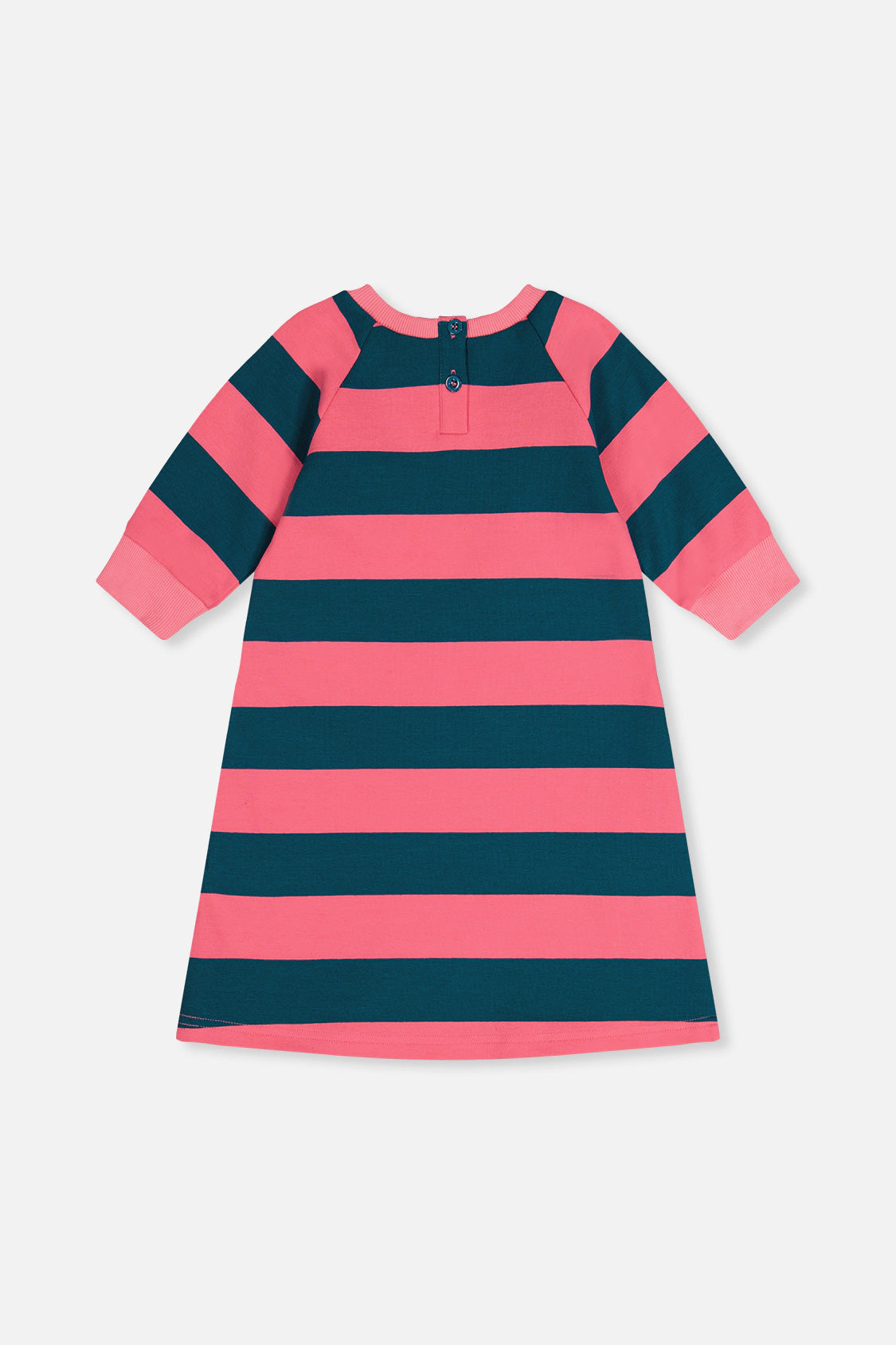 Deux par Deux Girls Embroidered Short Sleeve Engineer Stripe Dress