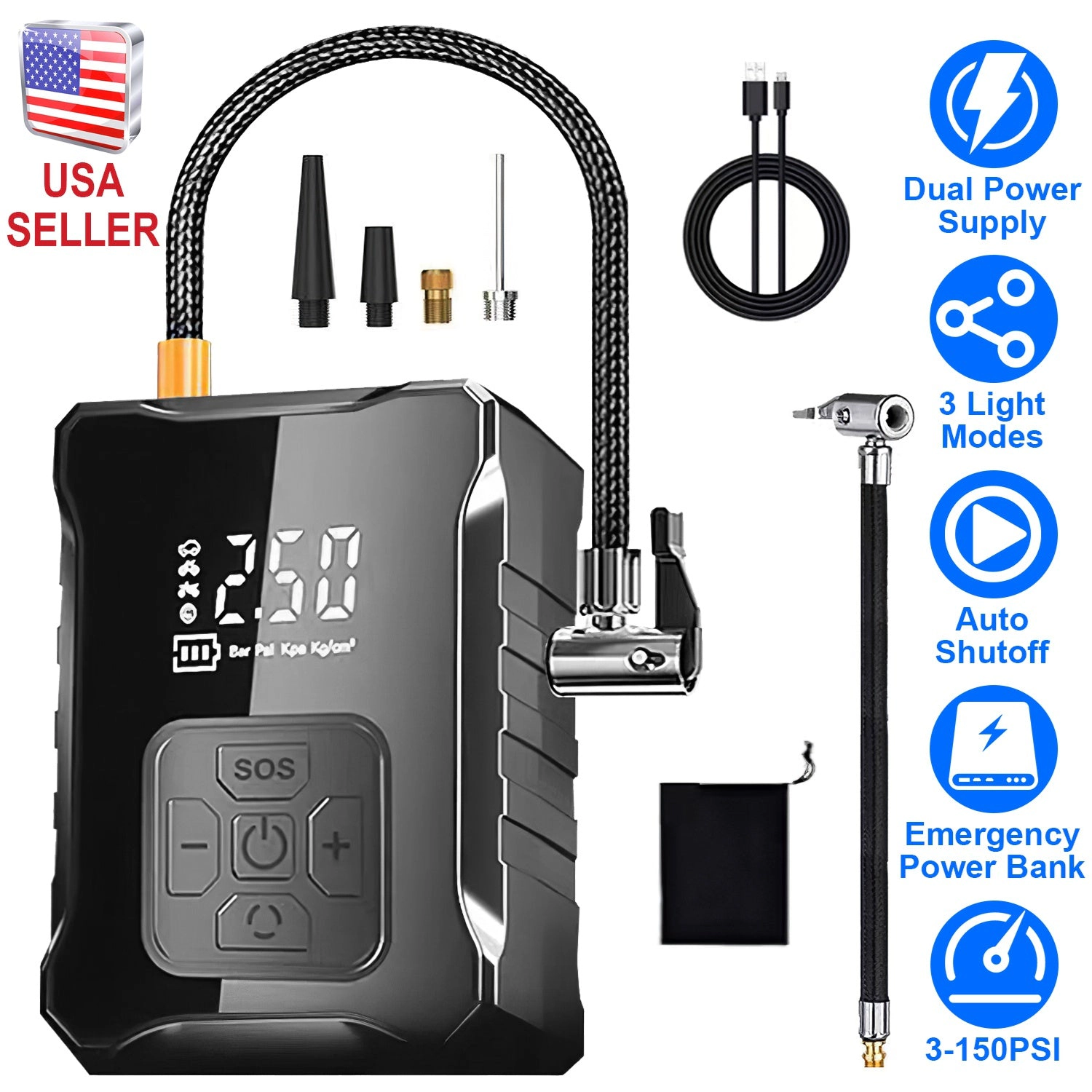 GBruno 150PSI Digital Tire Inflator With LED Light