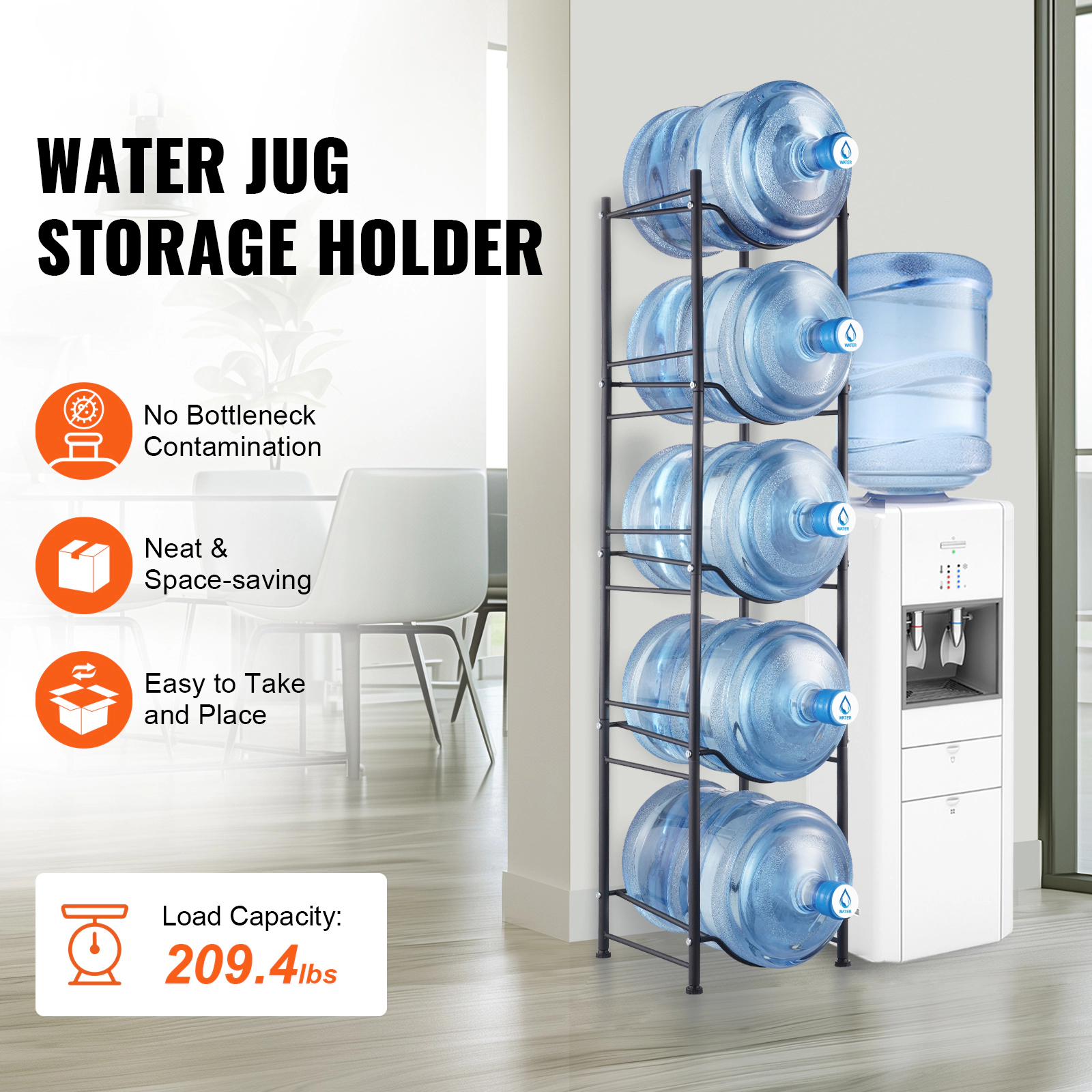HONGGE Water Jug Holder 5 Gallon Water Bottle Holder Single Row Water Bottle Rack for Heavy Duty Water Jug Rack for