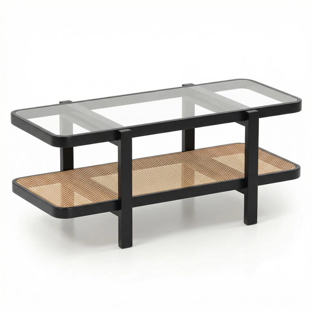 Hivvago 2-Tier Glass-Top Coffee Table Featuring Practical Storage