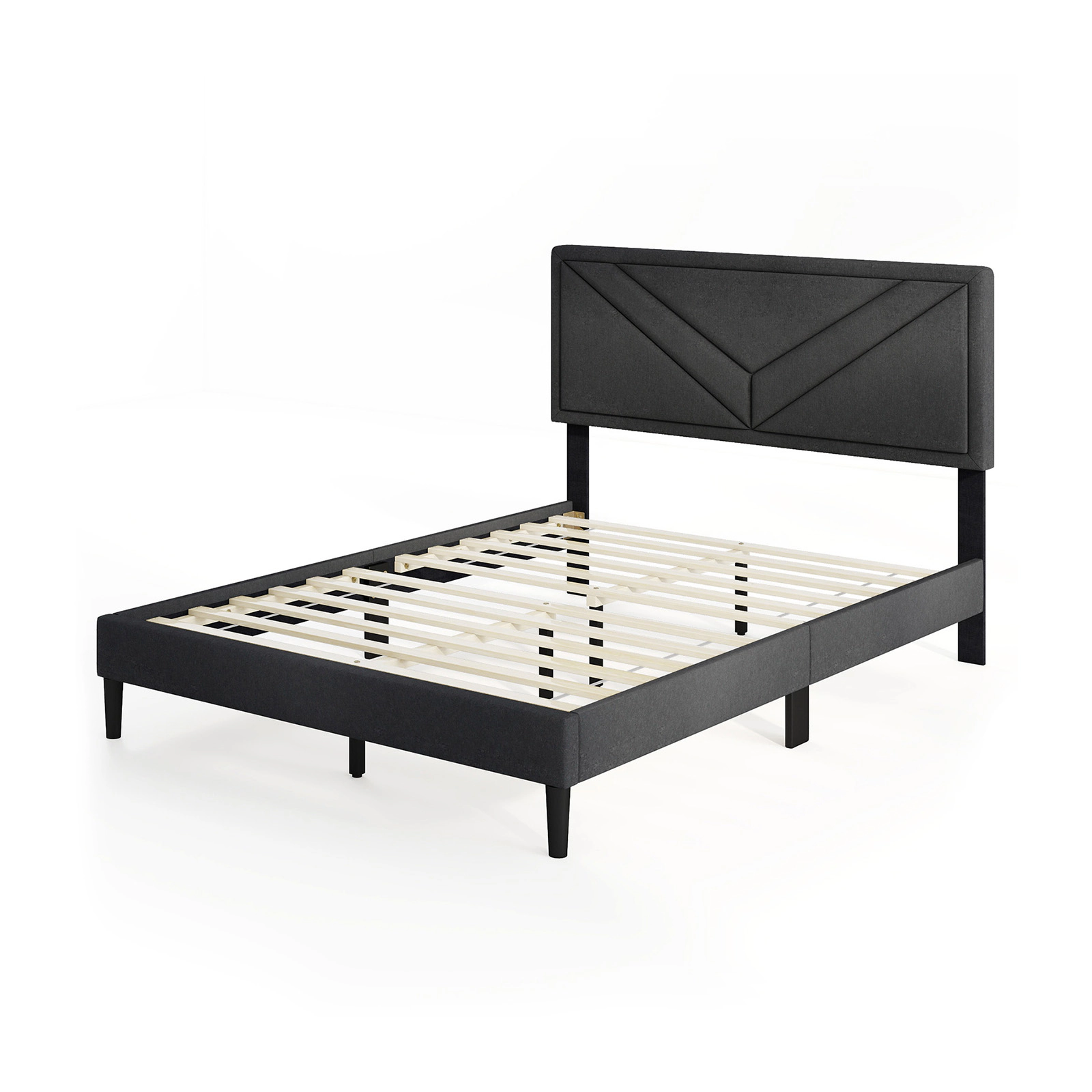 SUGIFT Upholstered Full Size Platform Bed Frame with Tufted Headboard and Wooden Slats 800-lb Capacity Gray
