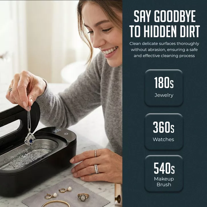 Luminuxe Portable Ultrasonic Jewelry Cleaner, 48KHz Deep Cleaning Machine for Jewelry, Eyeglasses, Watches, Lightweight