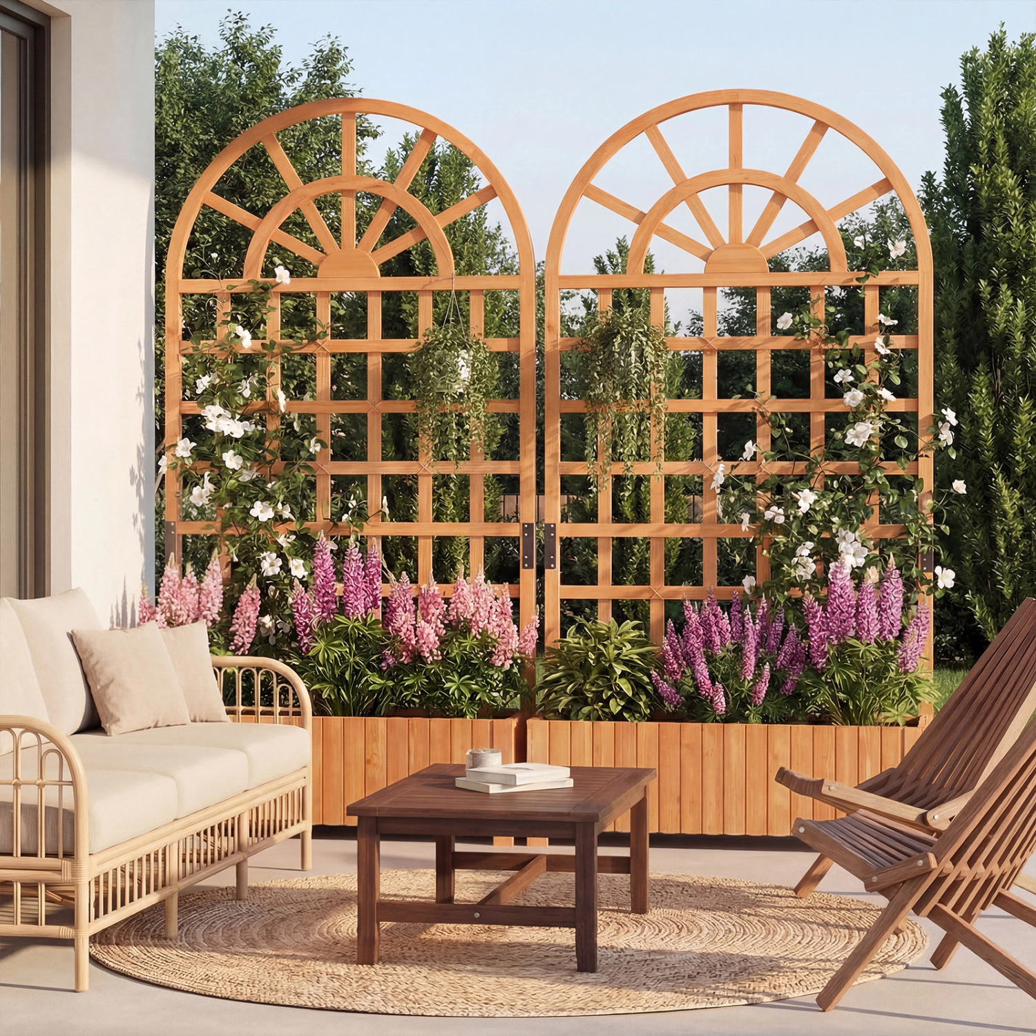 Hivvago Set of 2 Raised Planter Boxes with Trellis