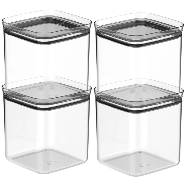 OU Airtight Food Storage Container 8pc, BPA Free Clear Plastic Containers w/ Leak Proof Lid, Stackable Pantry Organizer
