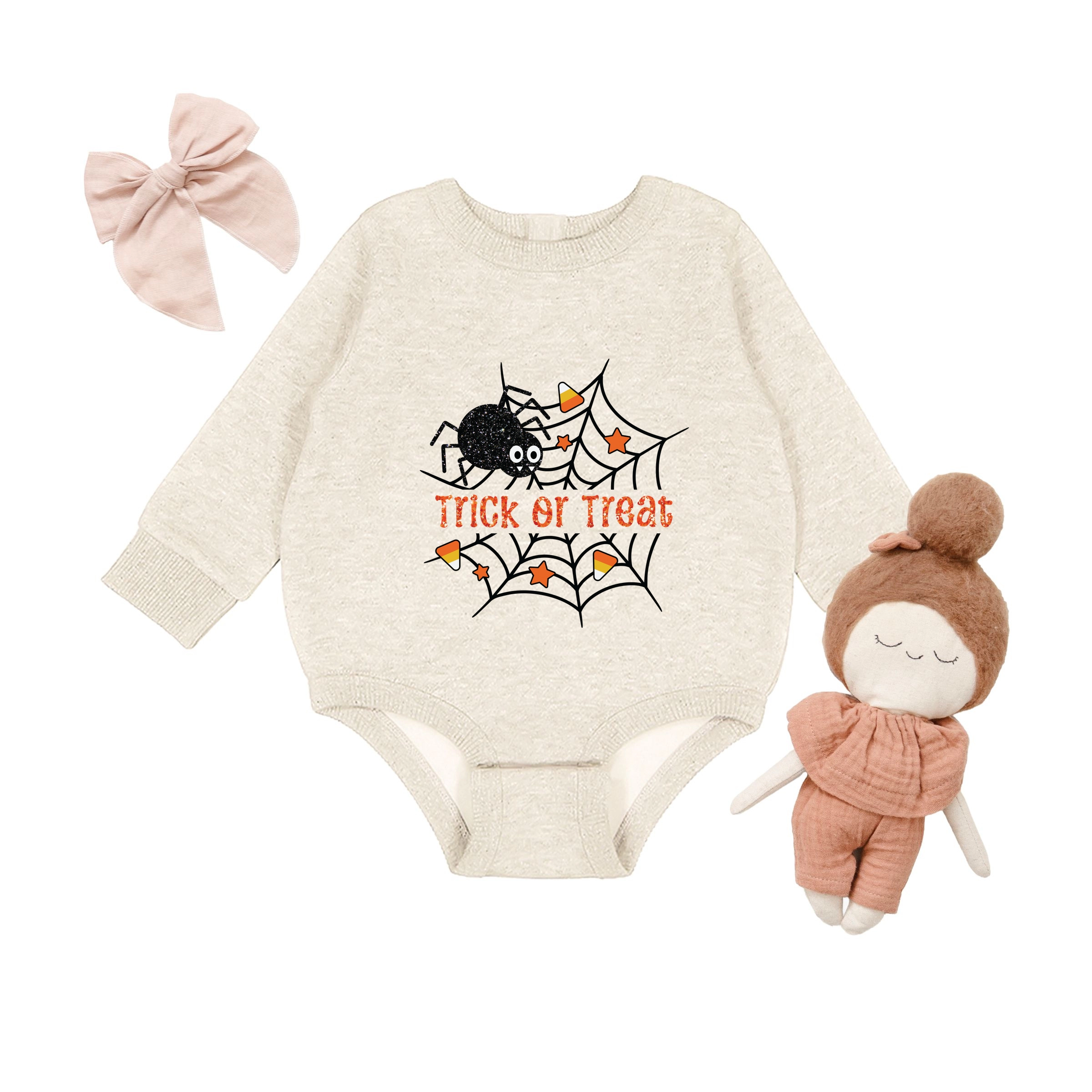 The Juniper Shop - Infant Fleece BodySuit Trick or Treat Spiderweb Glitter