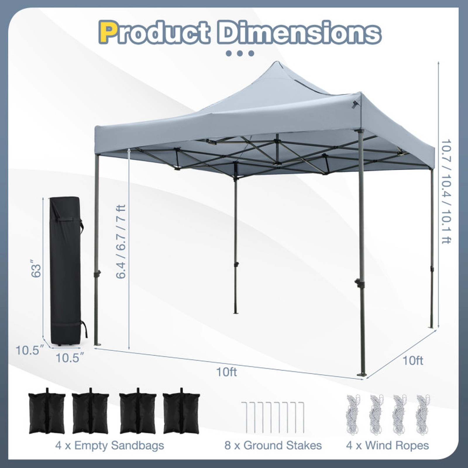 SUGIFT Easy Setup 10 x 10FT Outdoor Pop Up Canopy Gazebo Tent with Wheeled Bag 10.1-in Tall 44-lb Net Weight White