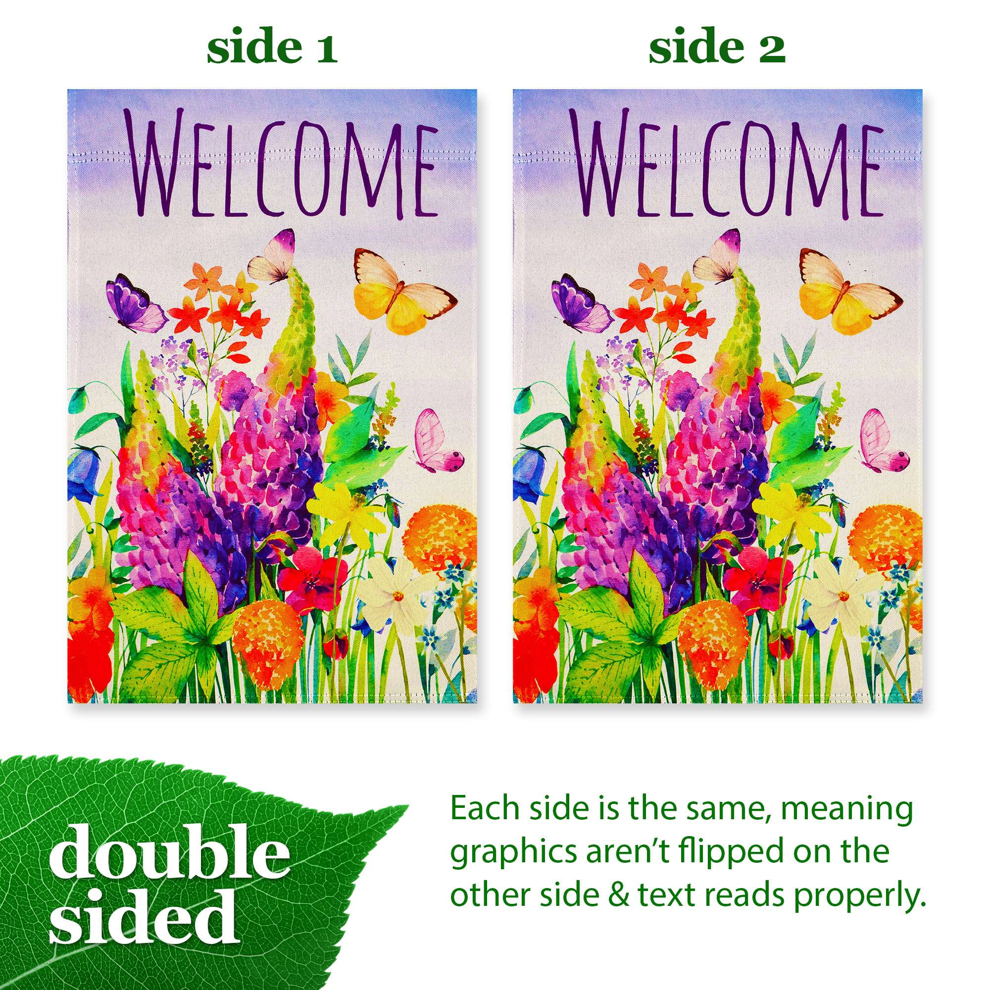 G128 12x18in Spring Floral Butterfly Double-Sided Garden Flag