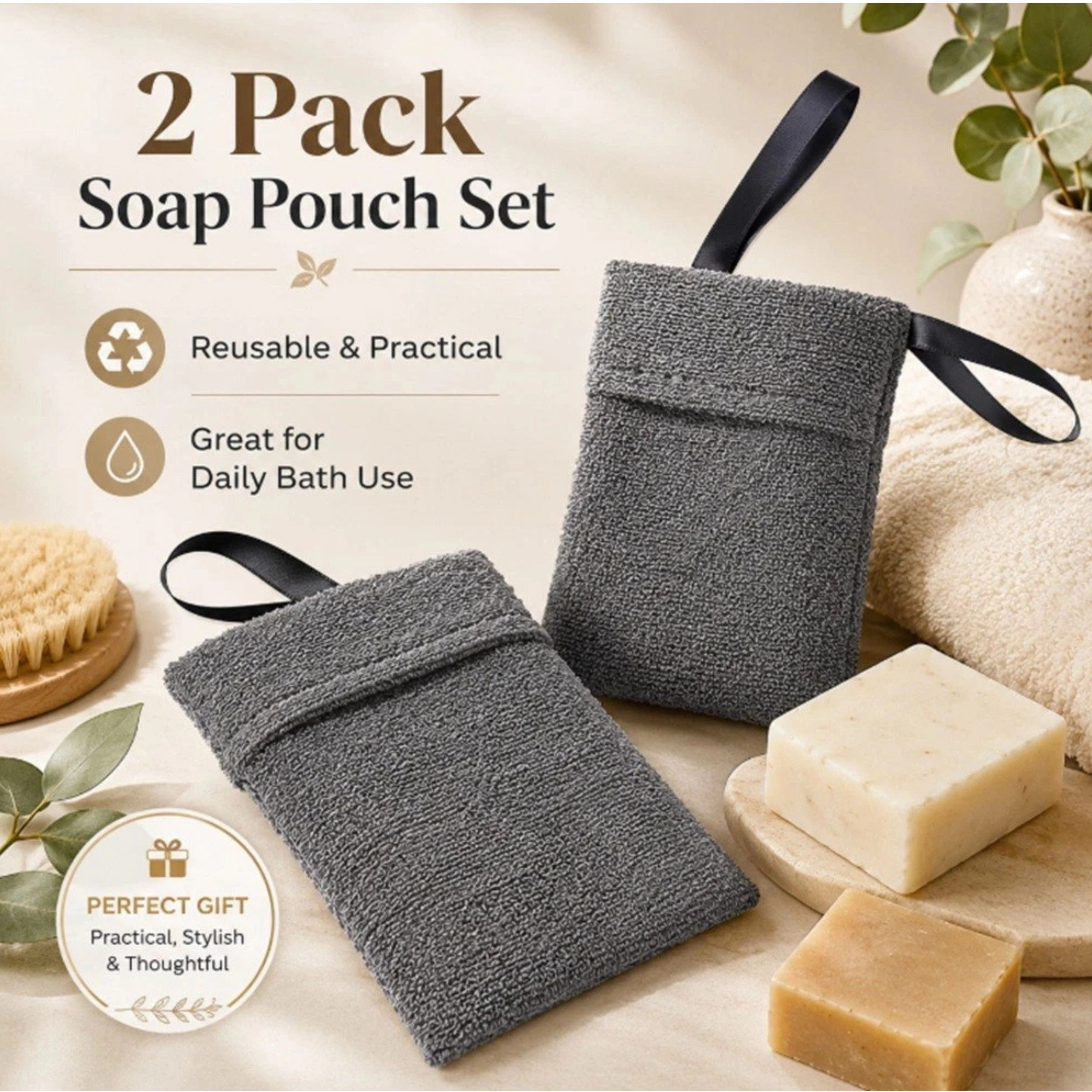 Home Collection Pack of 2 Exfoliating Soap Pouch Body Scrubber Mesh Soap Saver Bags