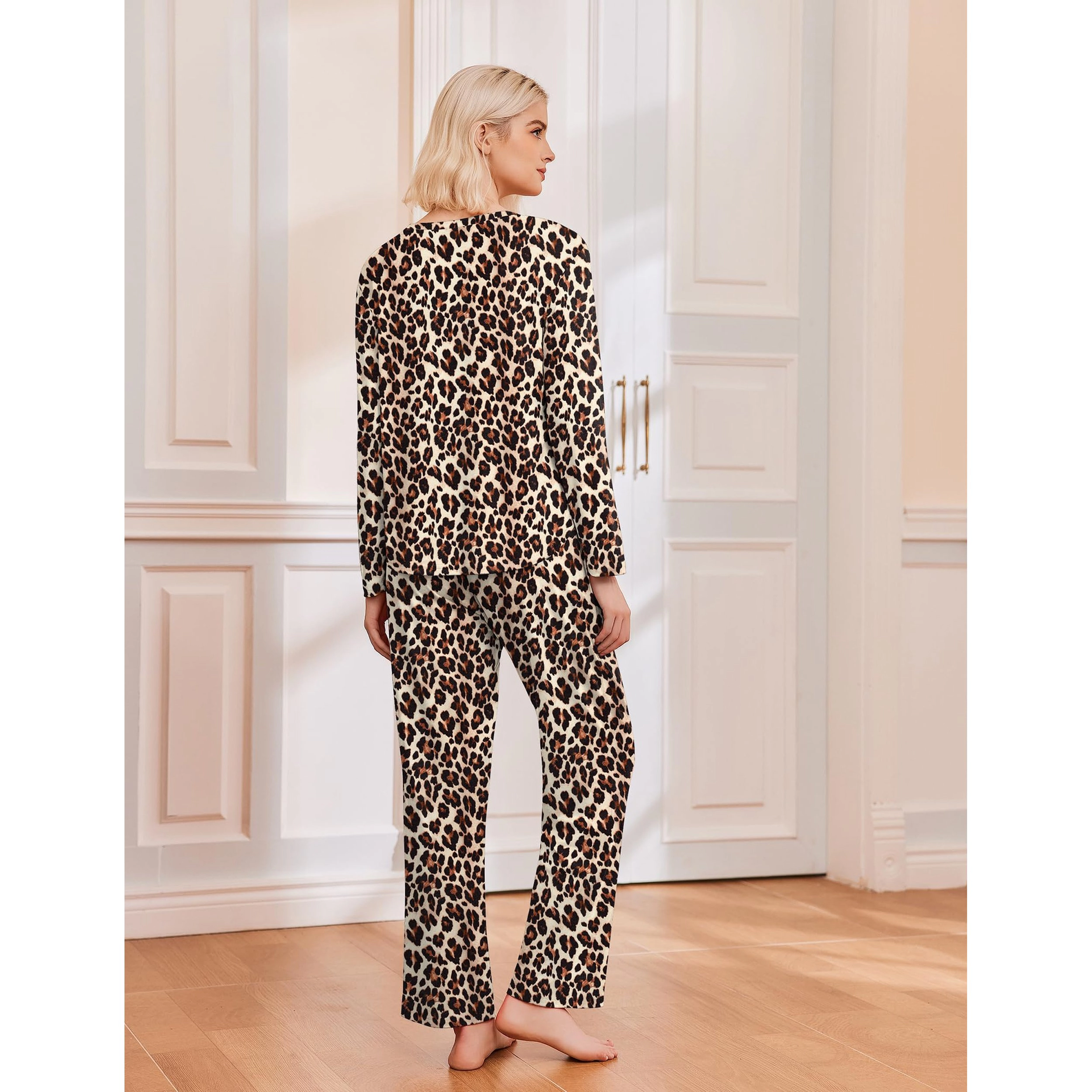 Ekouaer Women's Round Neck Long Sleeve Pajamas Set with Pockets