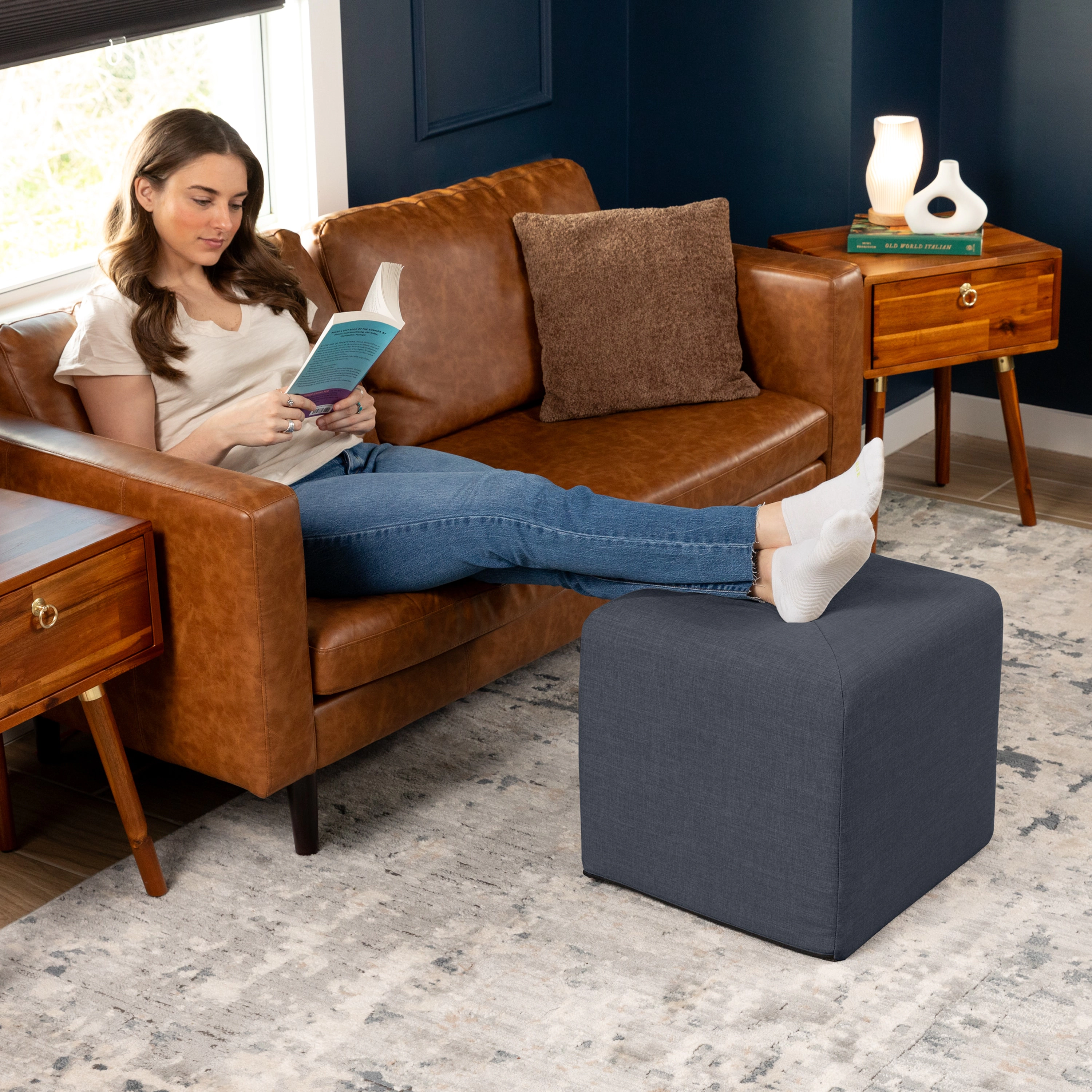 Jaxx Monroe Square Foam Ottoman with Stain Resistant Performance Fabric
