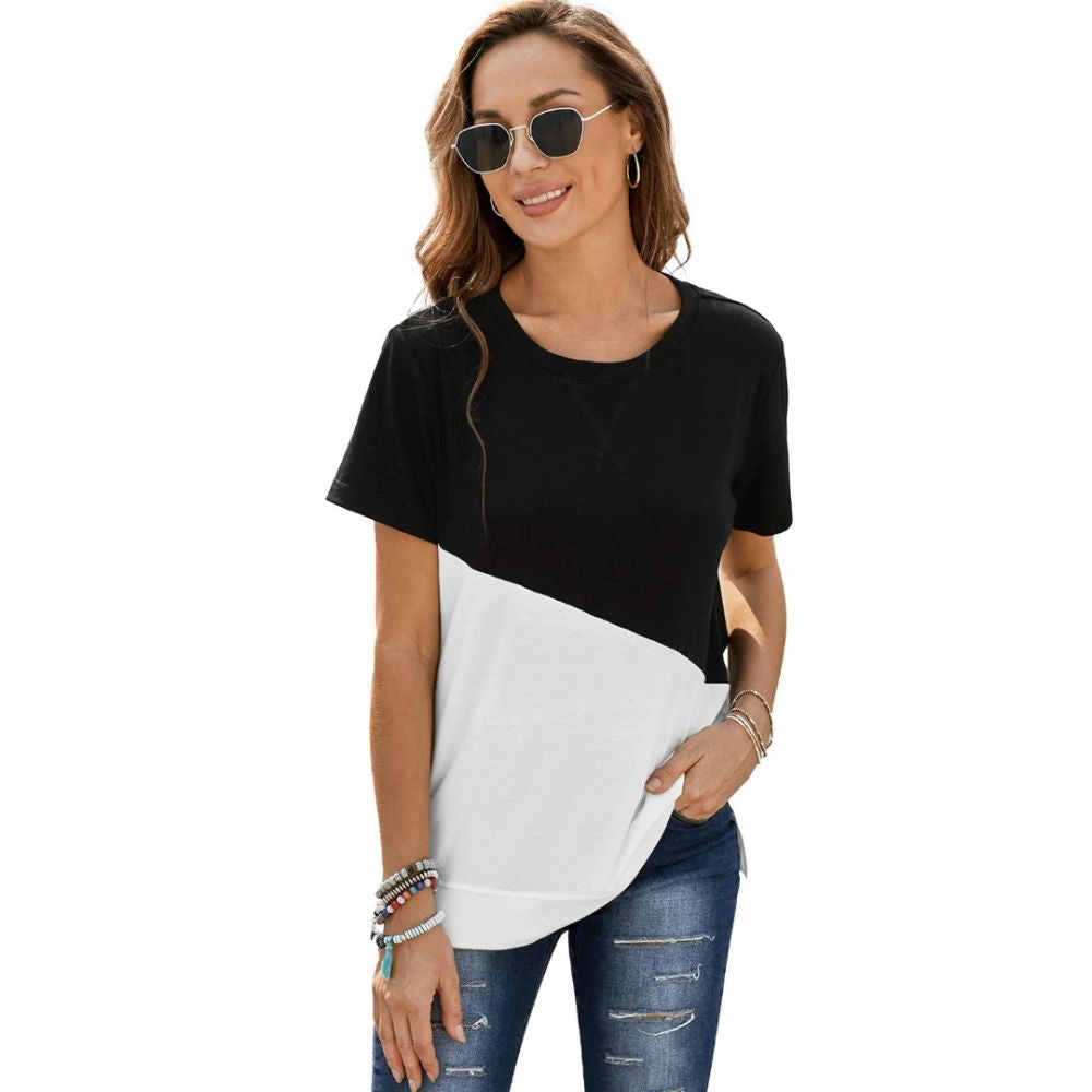 Zilpu Women's Colorblock Side-Slit Relaxed Fit Tunic Tee