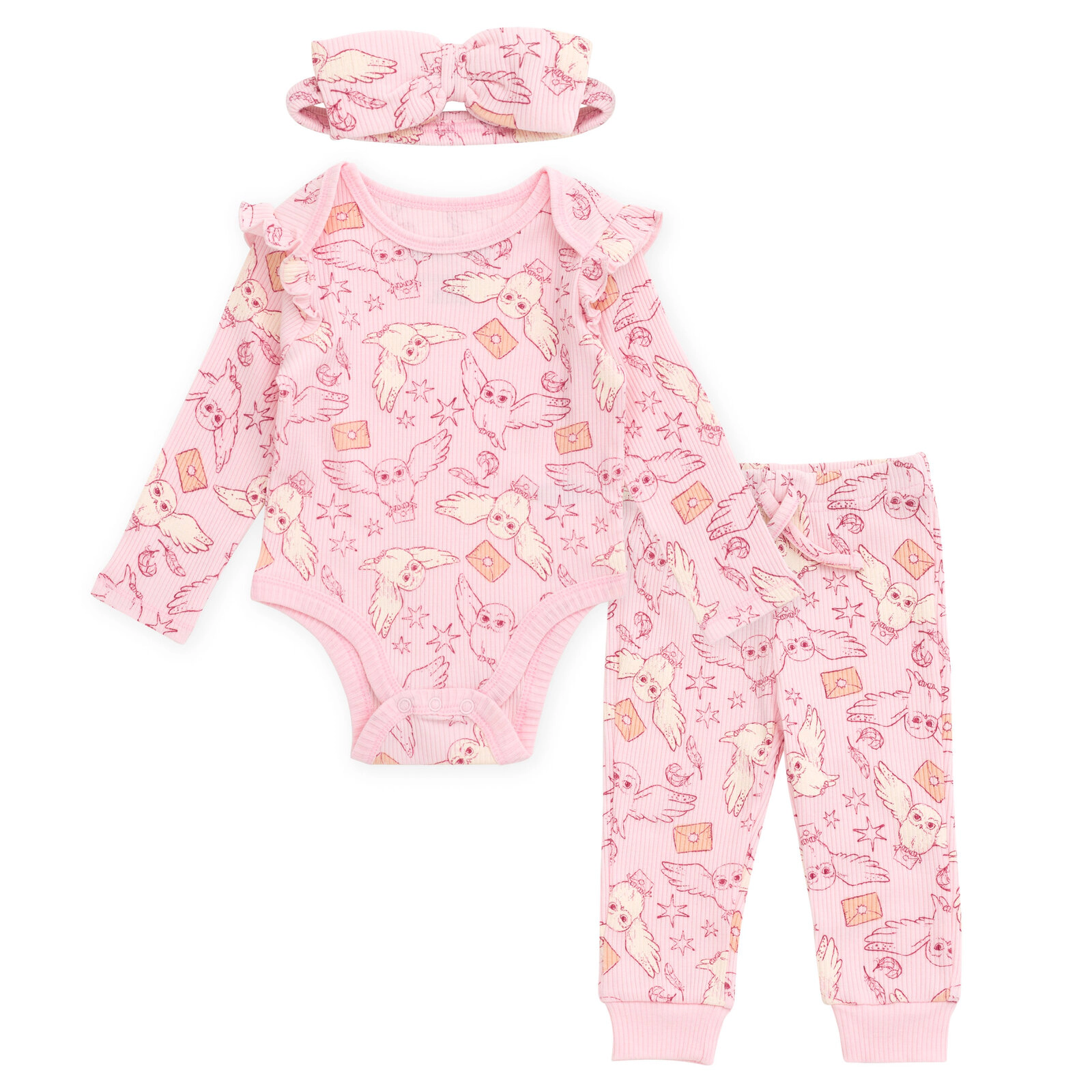 Harry Potter Hedwig Baby Girls' Bodysuit and Pants Set with Headband
