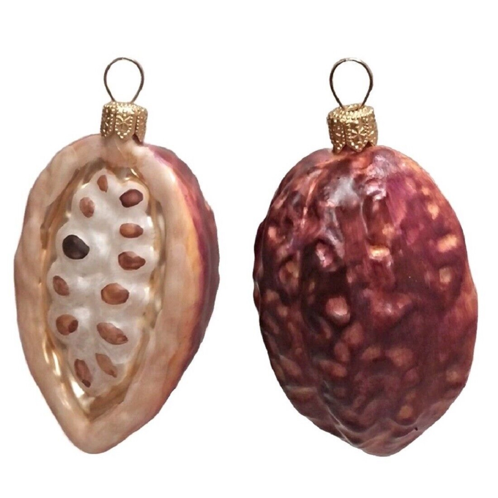 Pinnacle Peak Trading Company Cocoa Beans Polish Blown Glass Christmas Ornament Set of 2 Holiday Decorations