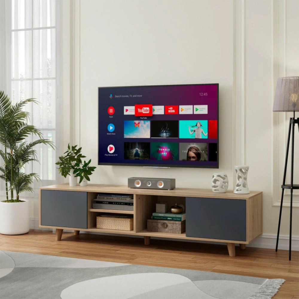 Hivvago 63 Inch Tv Stand With 2 Doors And Open Shelves For Living Room