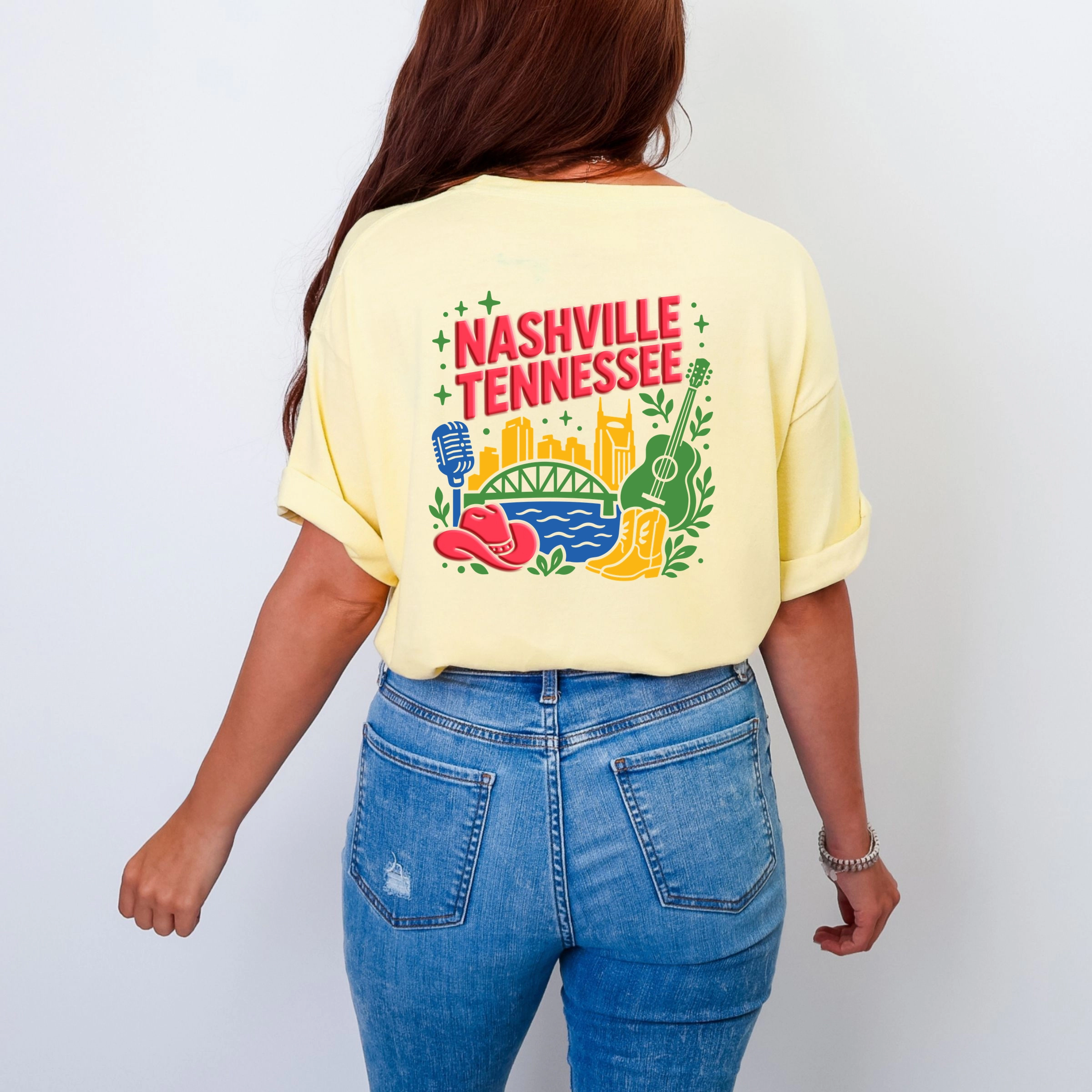 Simply Sage Market - Women's Garment Dyed Graphic T-Shirt Nashville Vibrant Puff Print