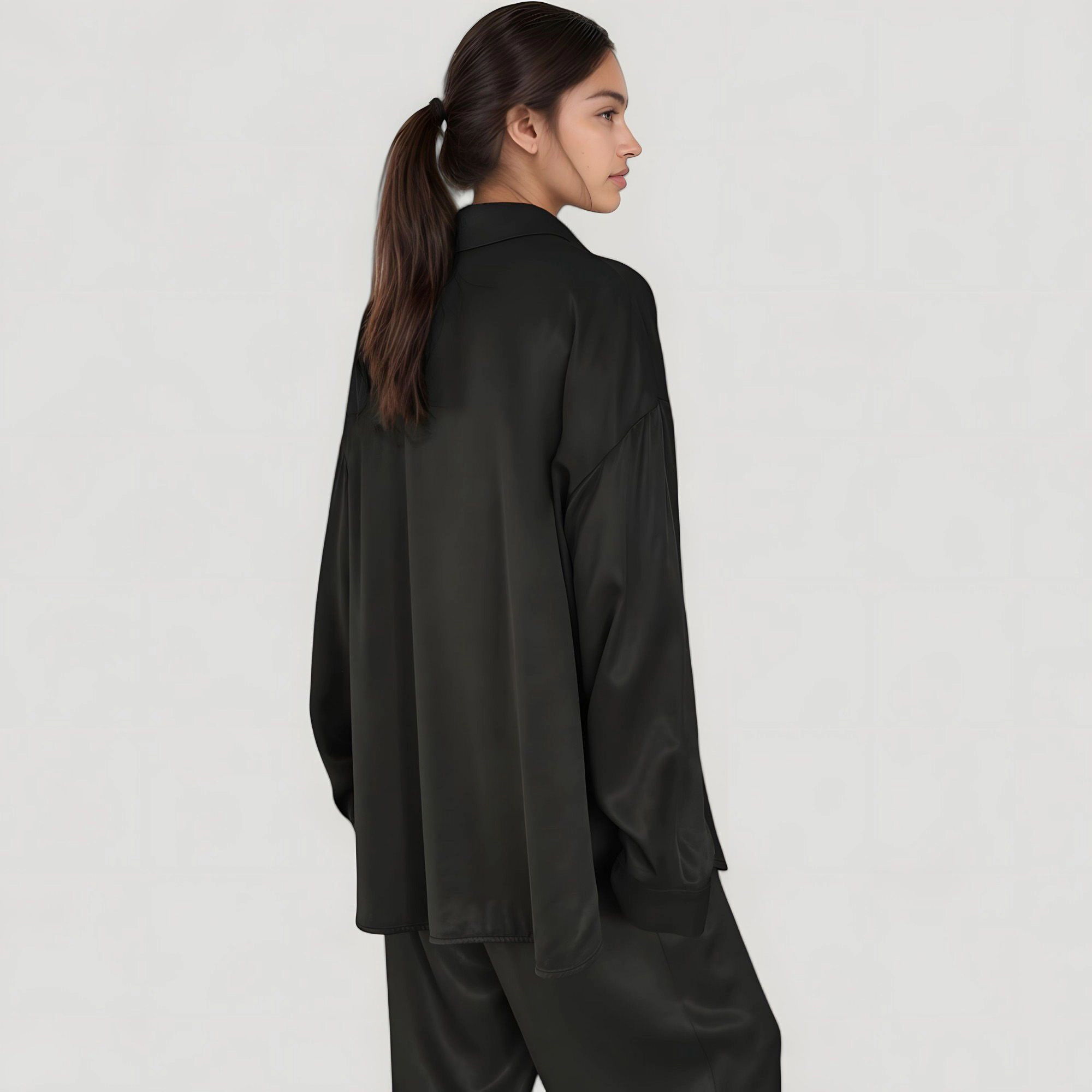 Anna-Kaci Women's Relaxed Fit Satin Button Down Shirt and Wide Leg Pants Two-Piece Lounge Pajama Set