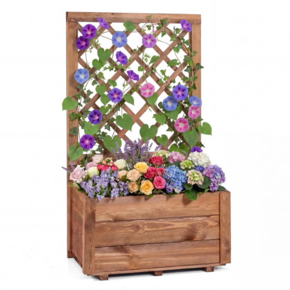 Hivvago Wooden Raised Garden Bed with Lattice Trellis Drainage Holes