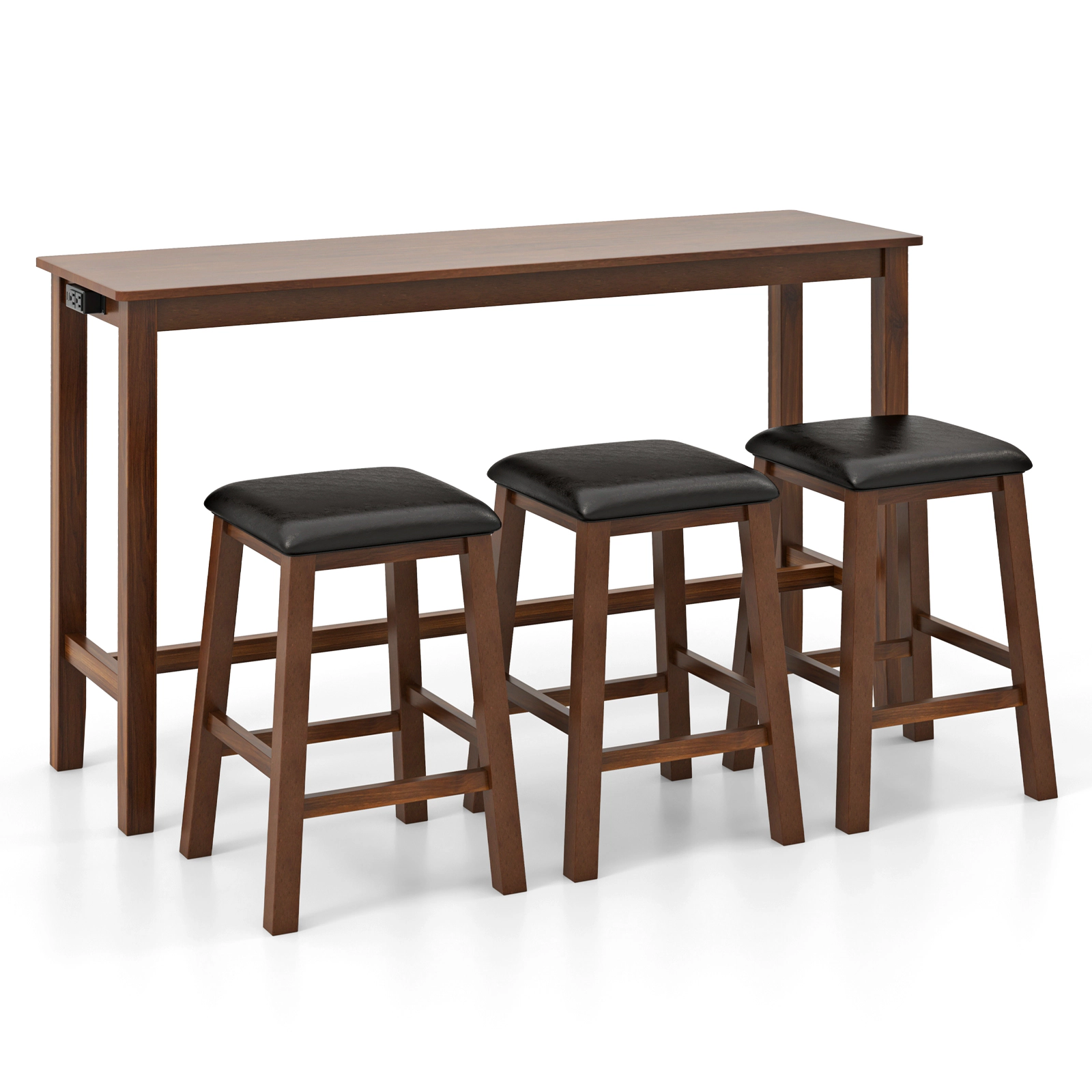 Slickblue 4 Piece Counter Height Dining Table Set with 3 Stools Walnut Brown USB Outlet