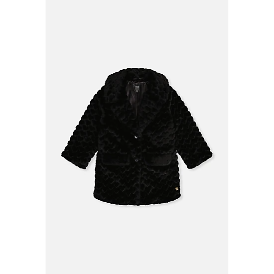 Deux par Deux Girls Button Front Textured Heart Pattern Faux Fur Long Coat