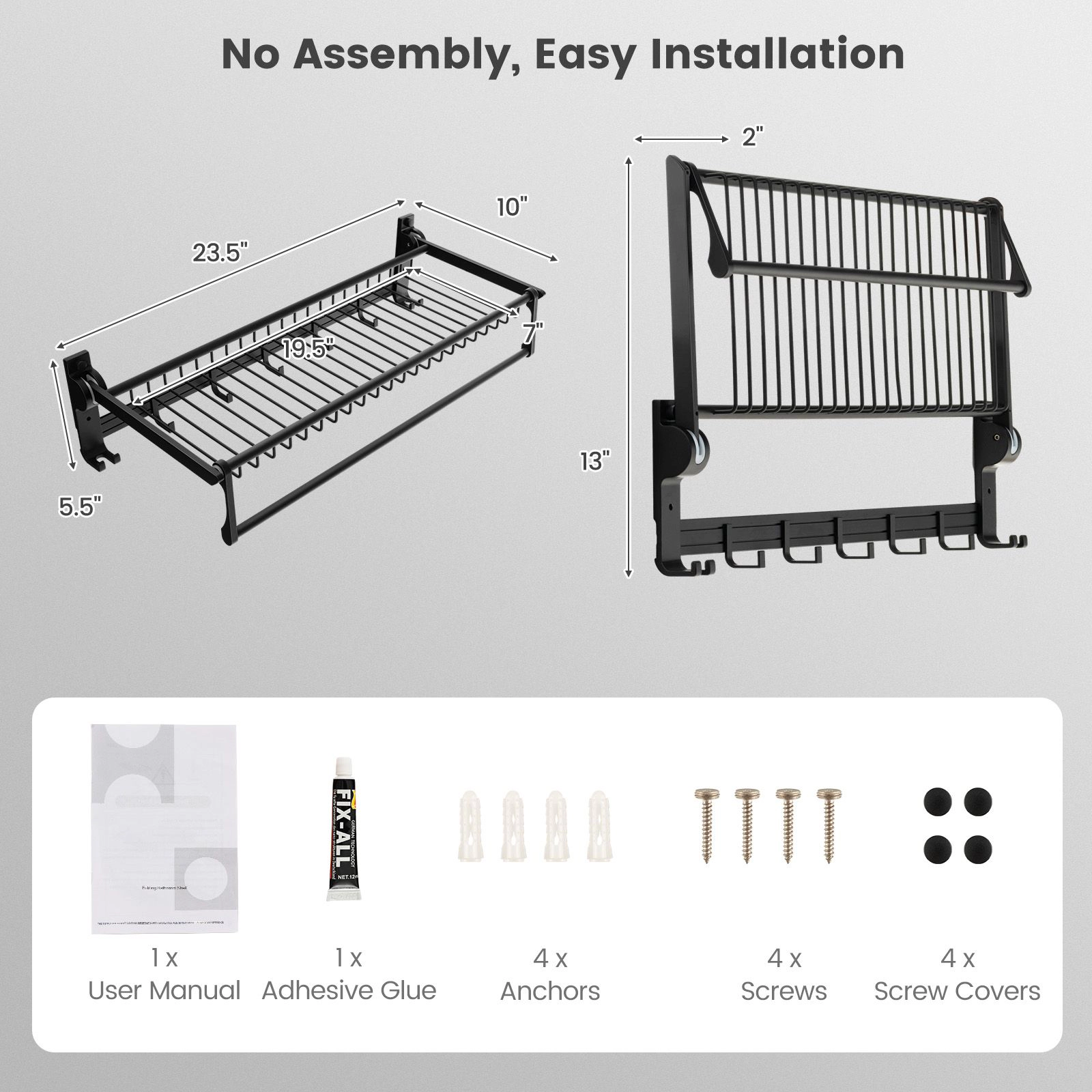 SlickBlue Wall Mounted Towel Rack with Hooks and Storage Basket