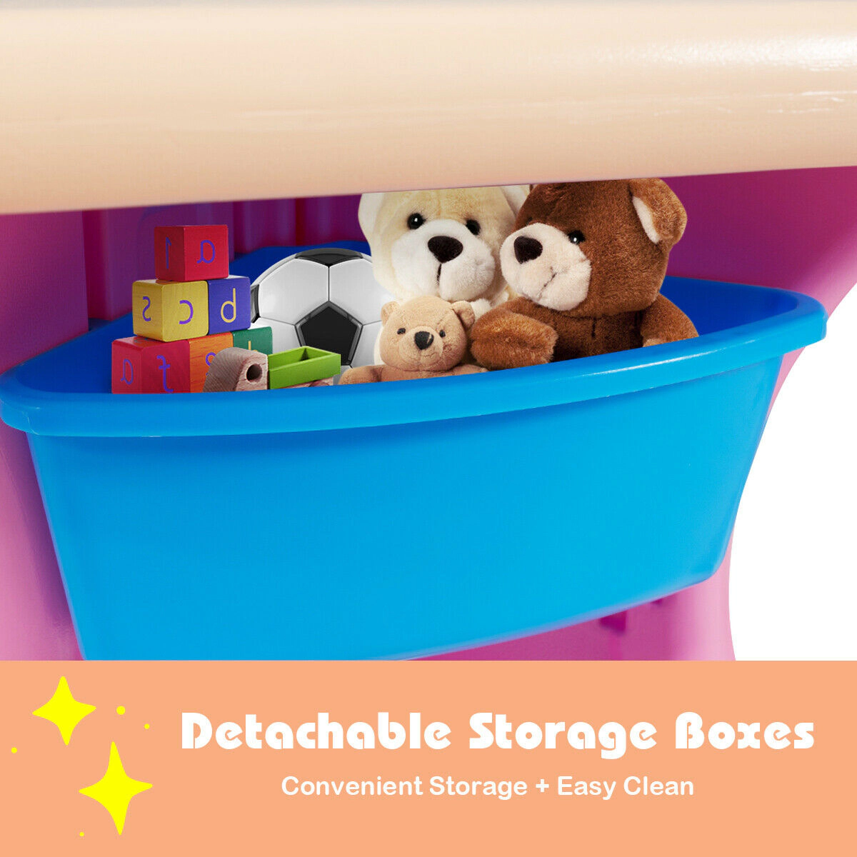 SUGIFT 4 Storage Boxes Indoor Outdoor 3-Piece Kids Plastic Play Table and Chair Set