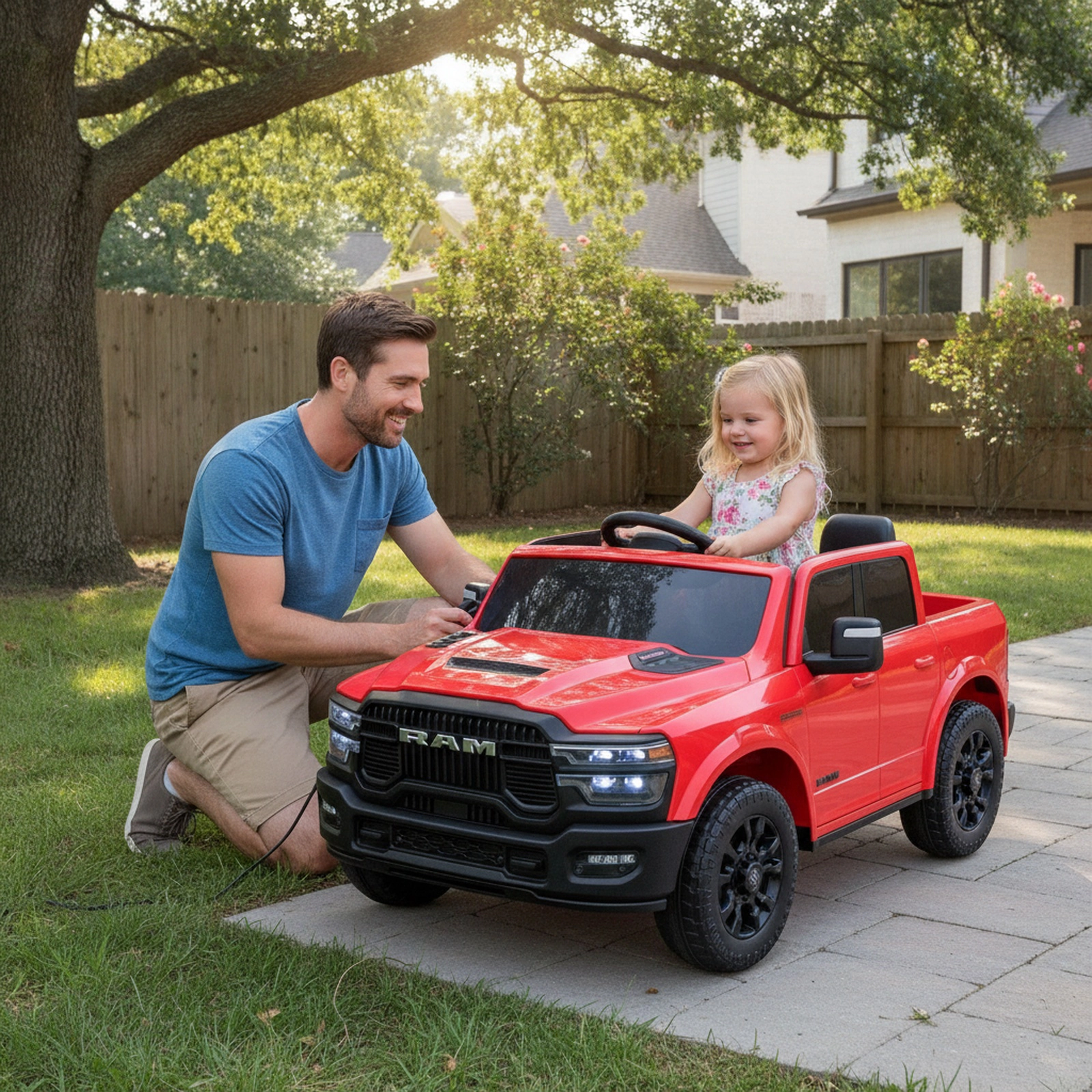 24V 2-Seater Kids Ride On Truck Parent Remote 3 Speeds 4-Wheel Spring Suspension Rear Trunk LED Lights Ages 3-8 Red