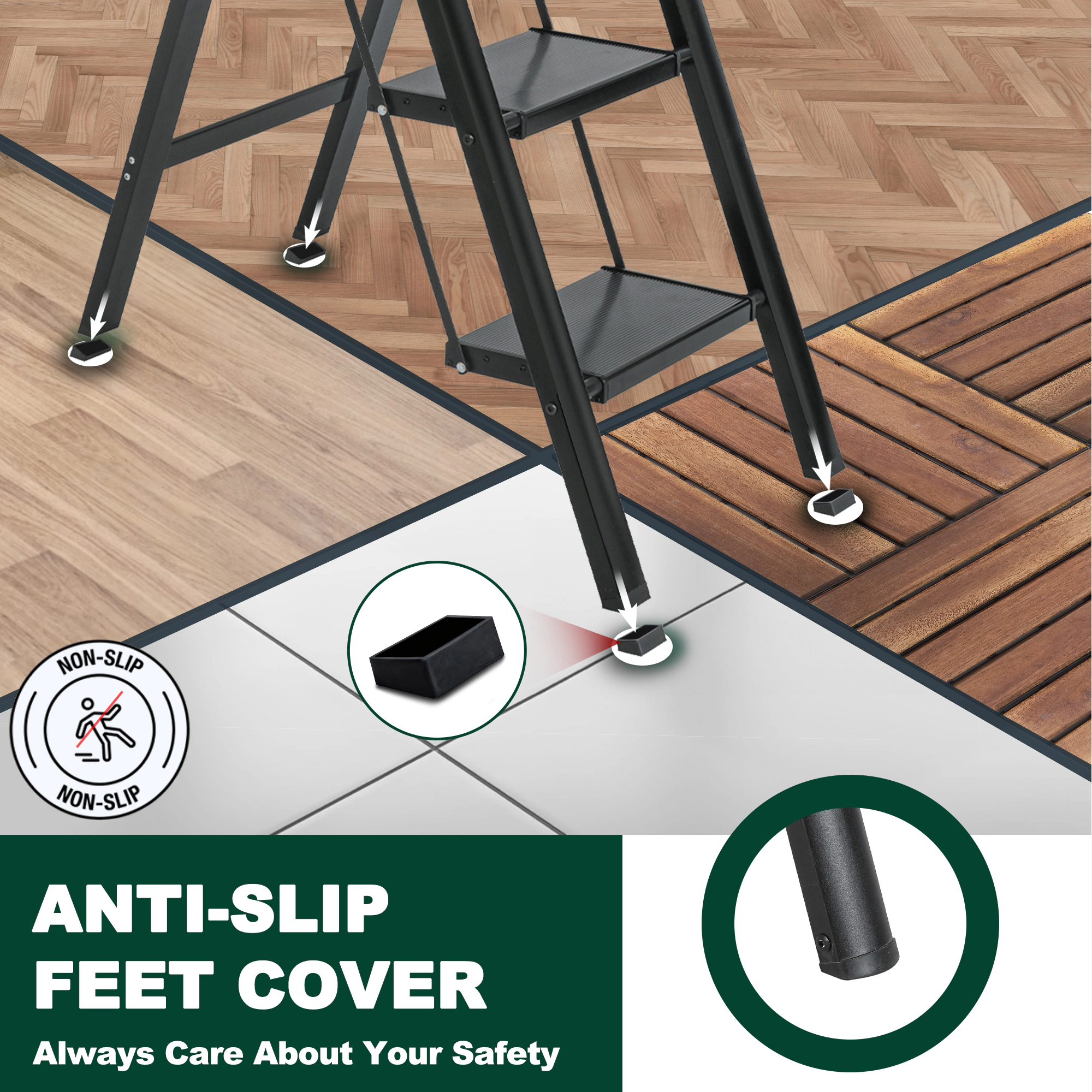 XJ 5 Step Ladder- 330lb Capacity Steel Foldable Step Stool (Black)