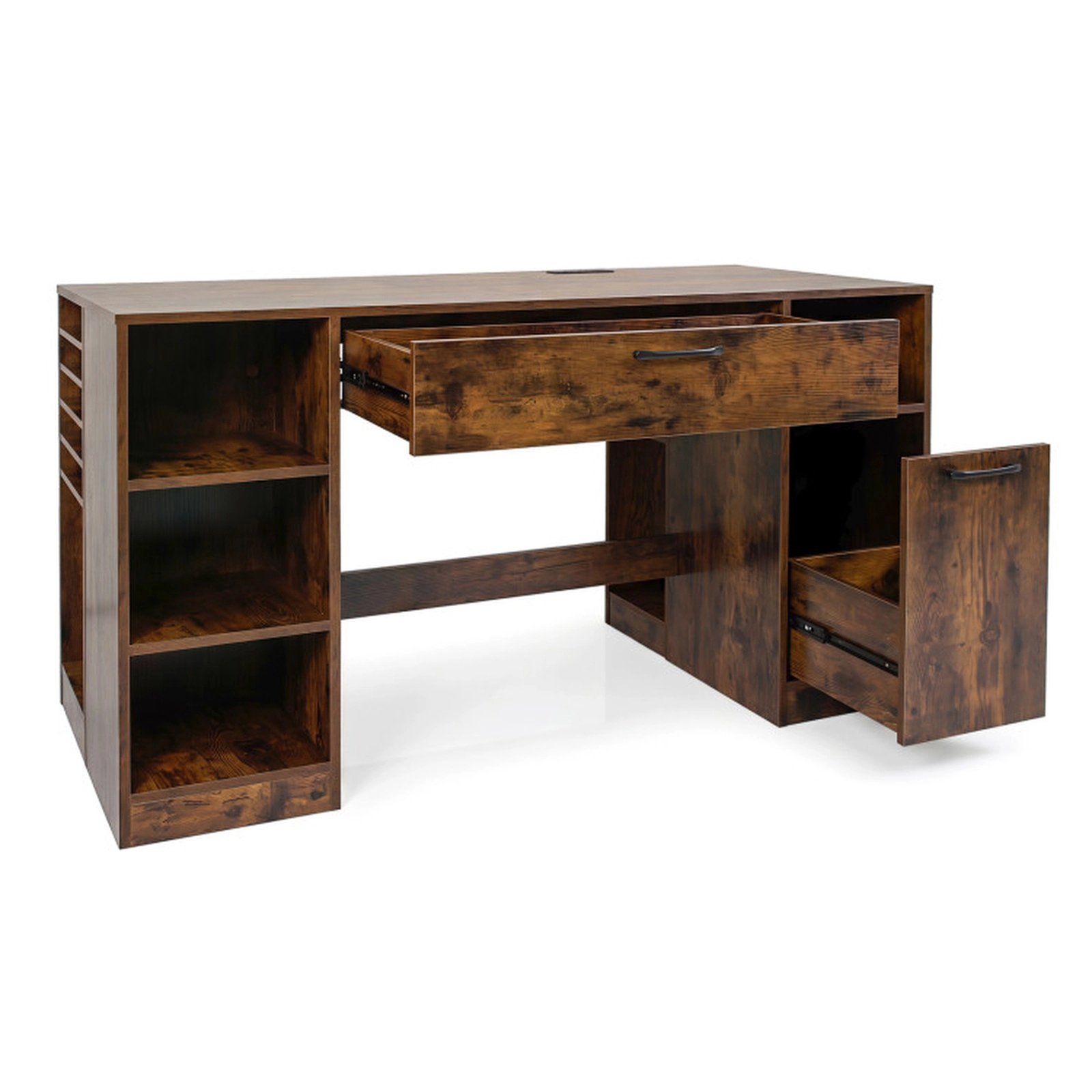 SUGIFT 2 Drawers Open Compartments Charging Station Sewing Desk 53-in x 23.5-in x 30-in 110-lb Capacity Rustic Brown