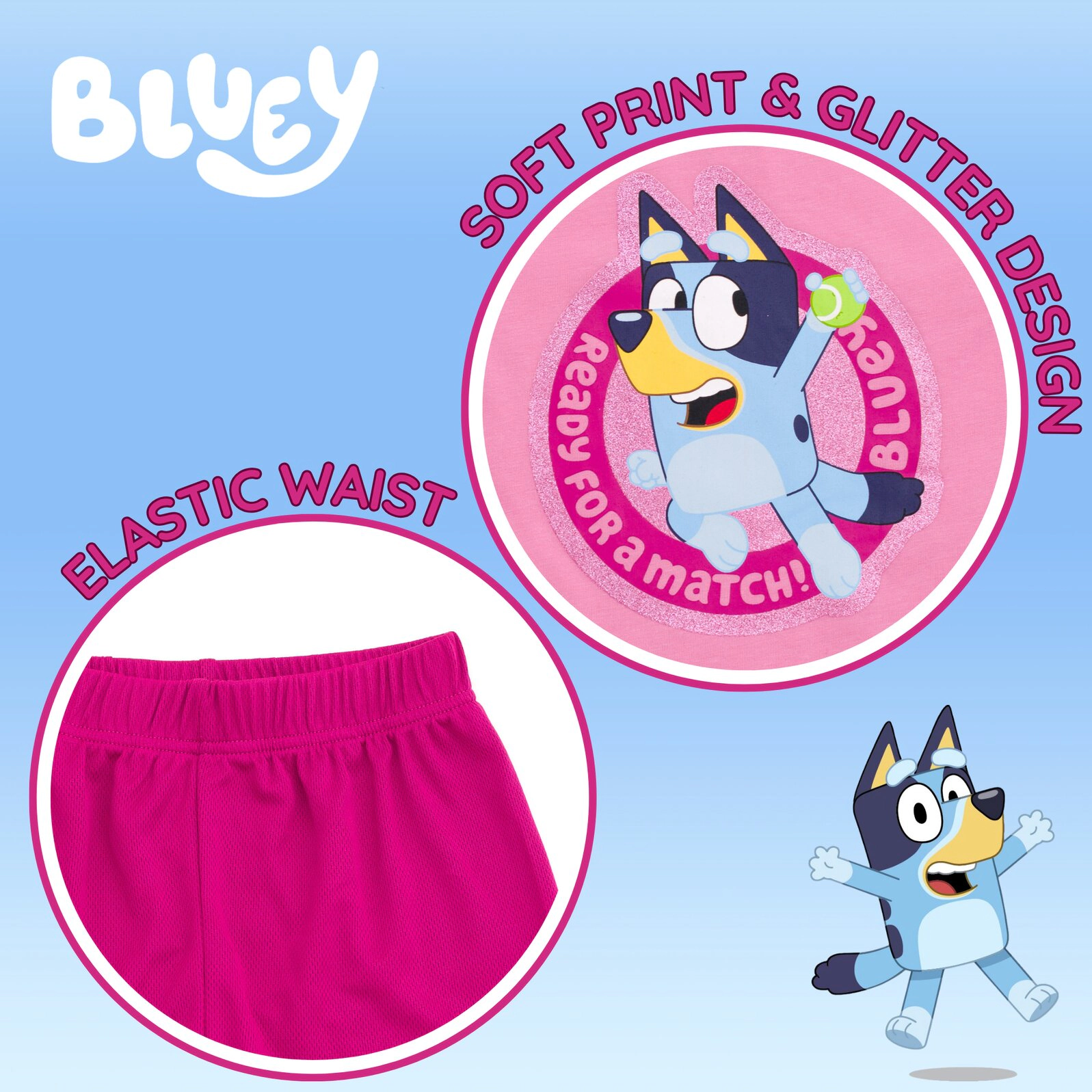 Bluey Girls' Athletic 2-Piece T-Shirt and Shorts Set