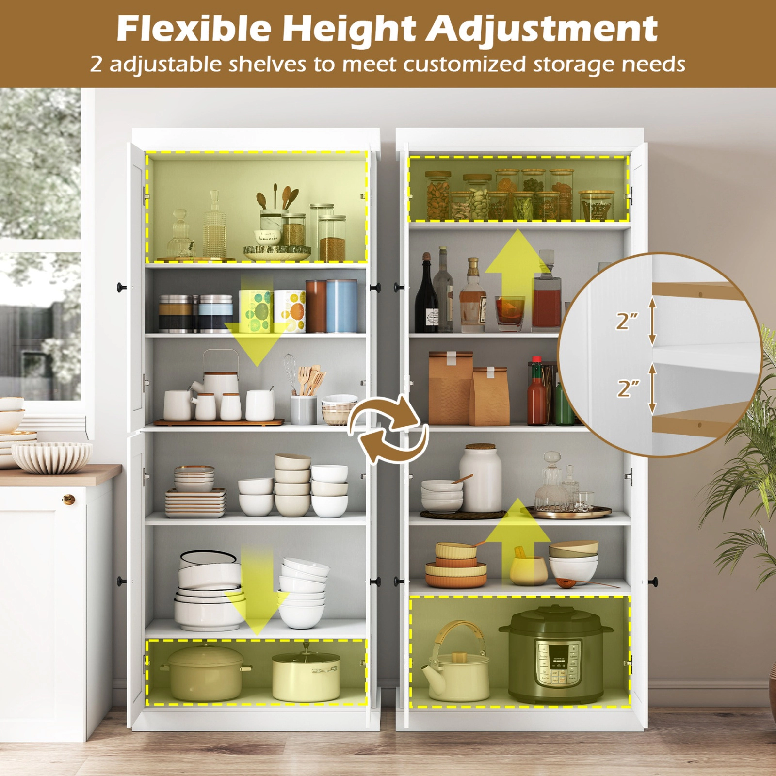 SUGIFT Kitchen Pantry Cabinet White with 2 Adjustable Shelves and Anti-Tipping Kit