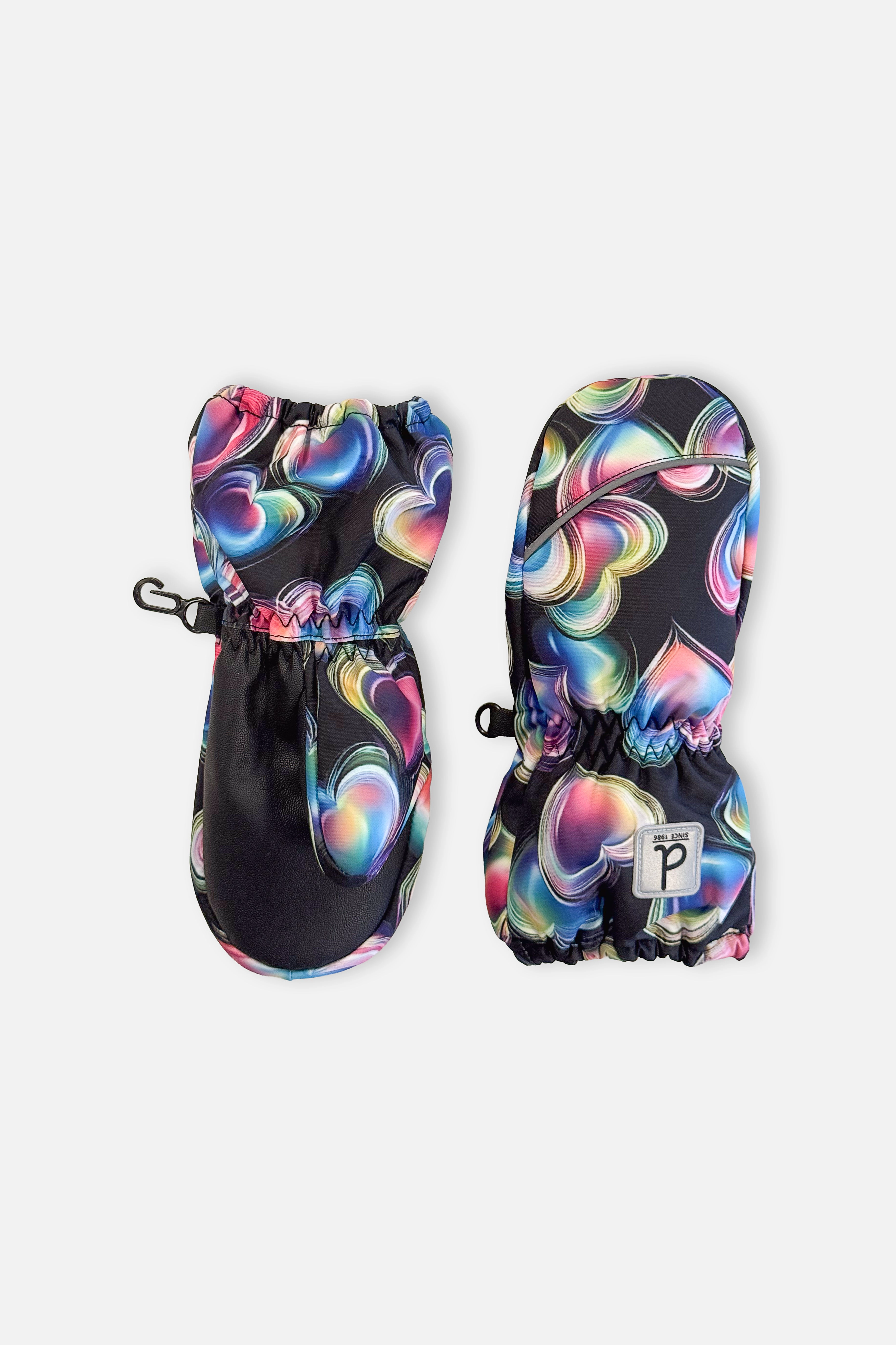 Deux par Girls Play Heart Print Waterproof Winter Mittens with Rubberized Palm