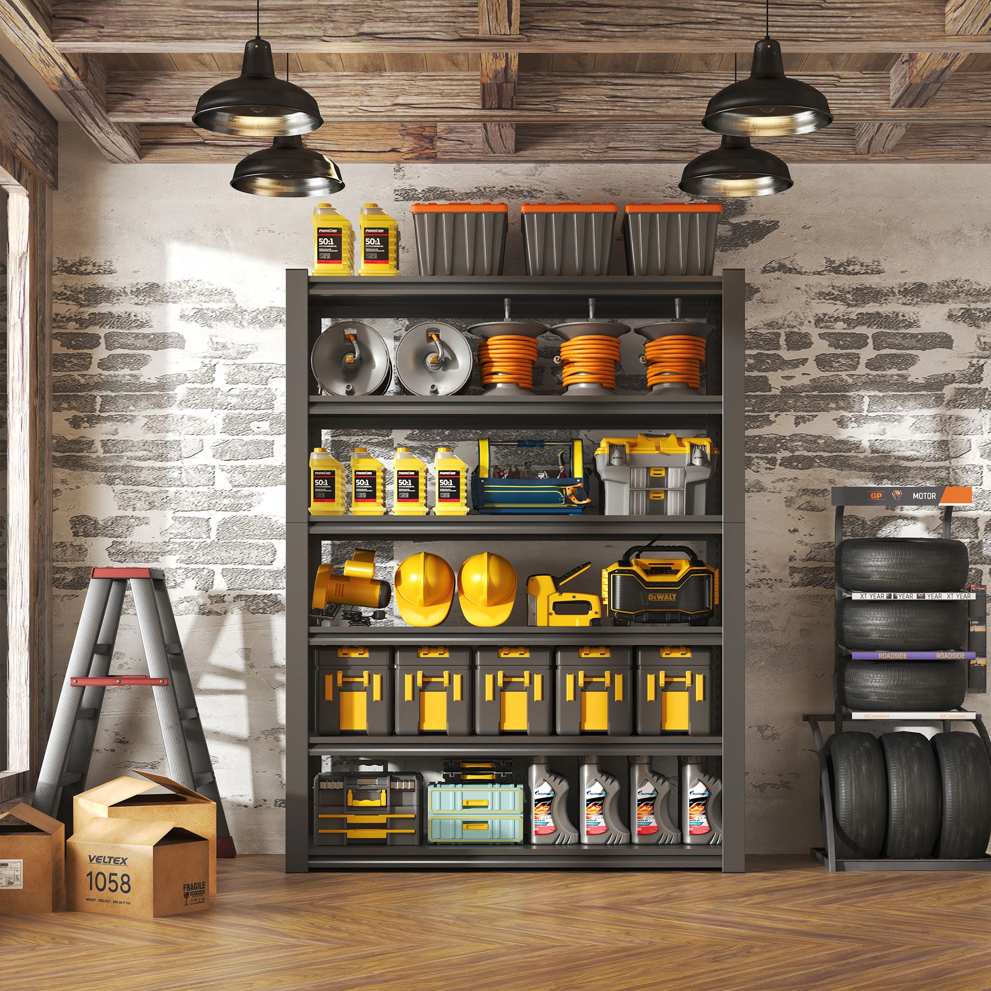 Flynama 48 in. W x 18 in. D x 82 in. H Black 2400LBS Heavy Duty Storage Shelves Adjustable Garage Shelves
