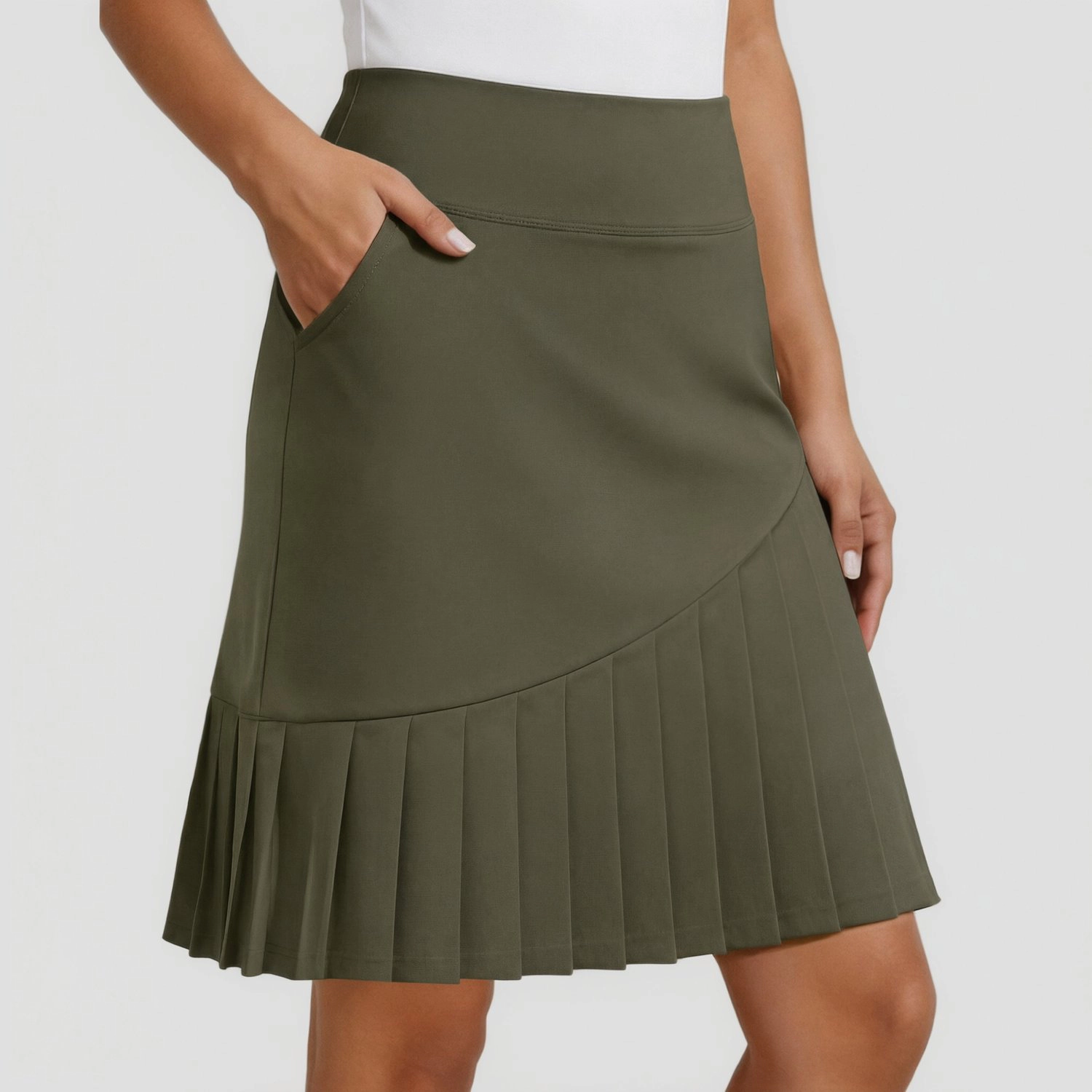 Pinspark Womens High Waist Pleated Skirts Solid Purple Pockets Casual A-Line Skirt