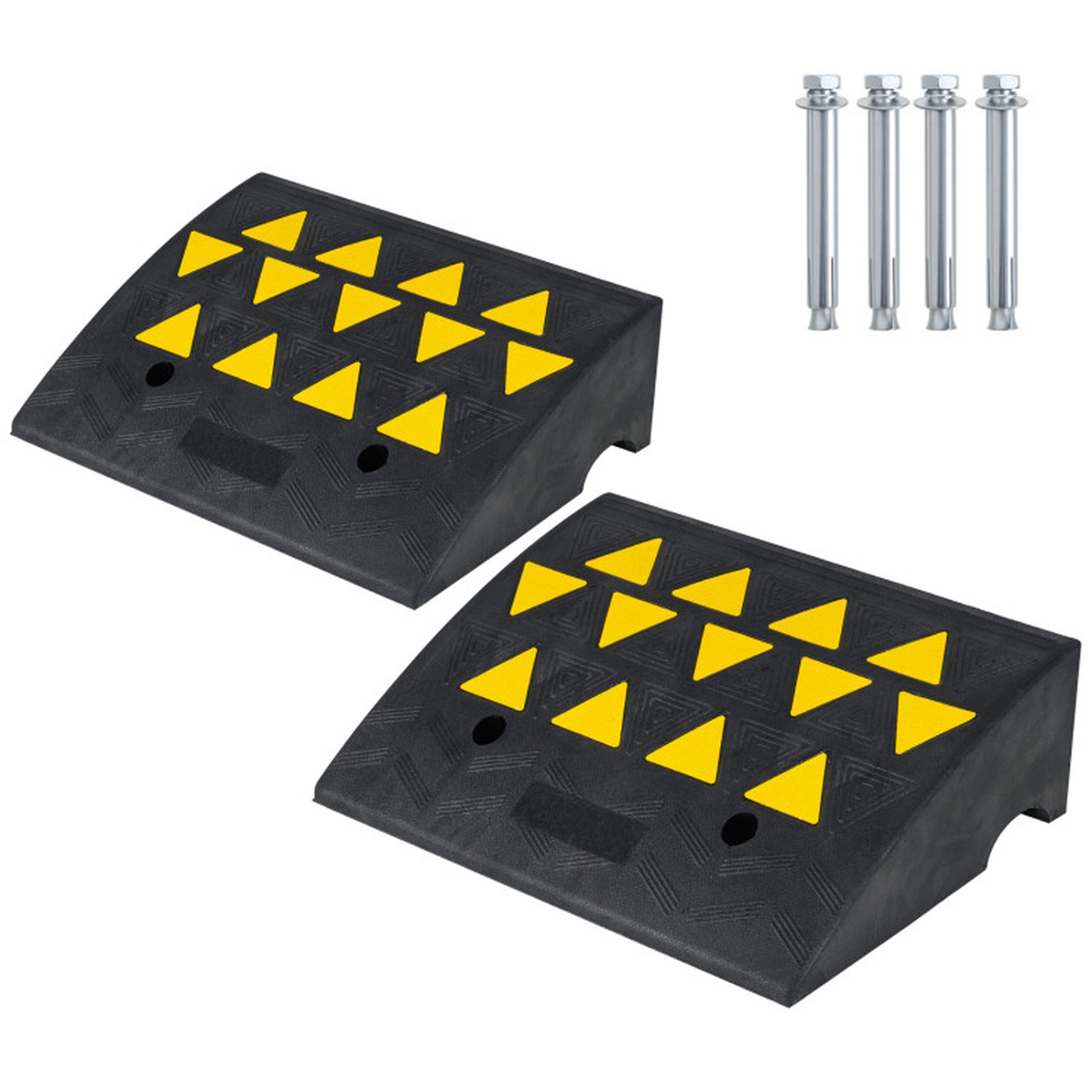 SUGIFT Set of 2 Rubber Drain Channel Driveway Threshold Curb Ramps 19.5-in x 14.5-in x 6.3-in 5/6-in Rise 15-Ton Black