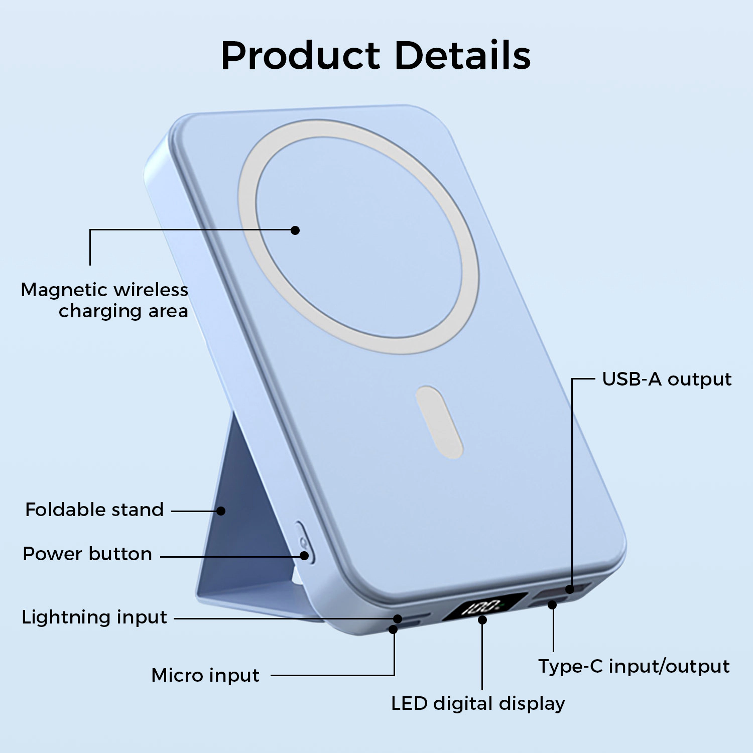 Alpha Digital 10,000mAh, Magnetic Wireless Charging, Phone Stand - Power Bank