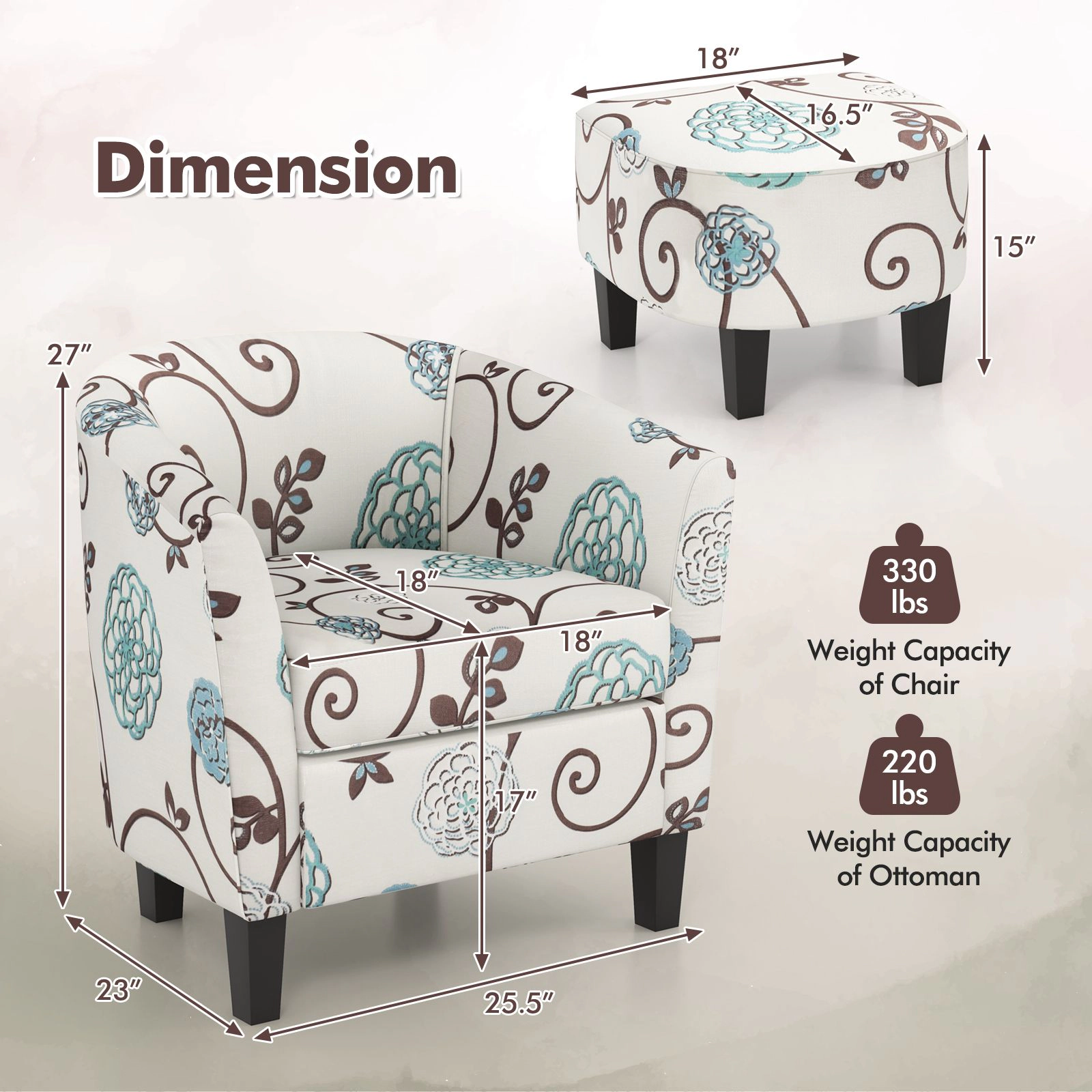 SlickBlue Accent Chair with Ottoman Fabric Upholstered Armchair Living Room Chair