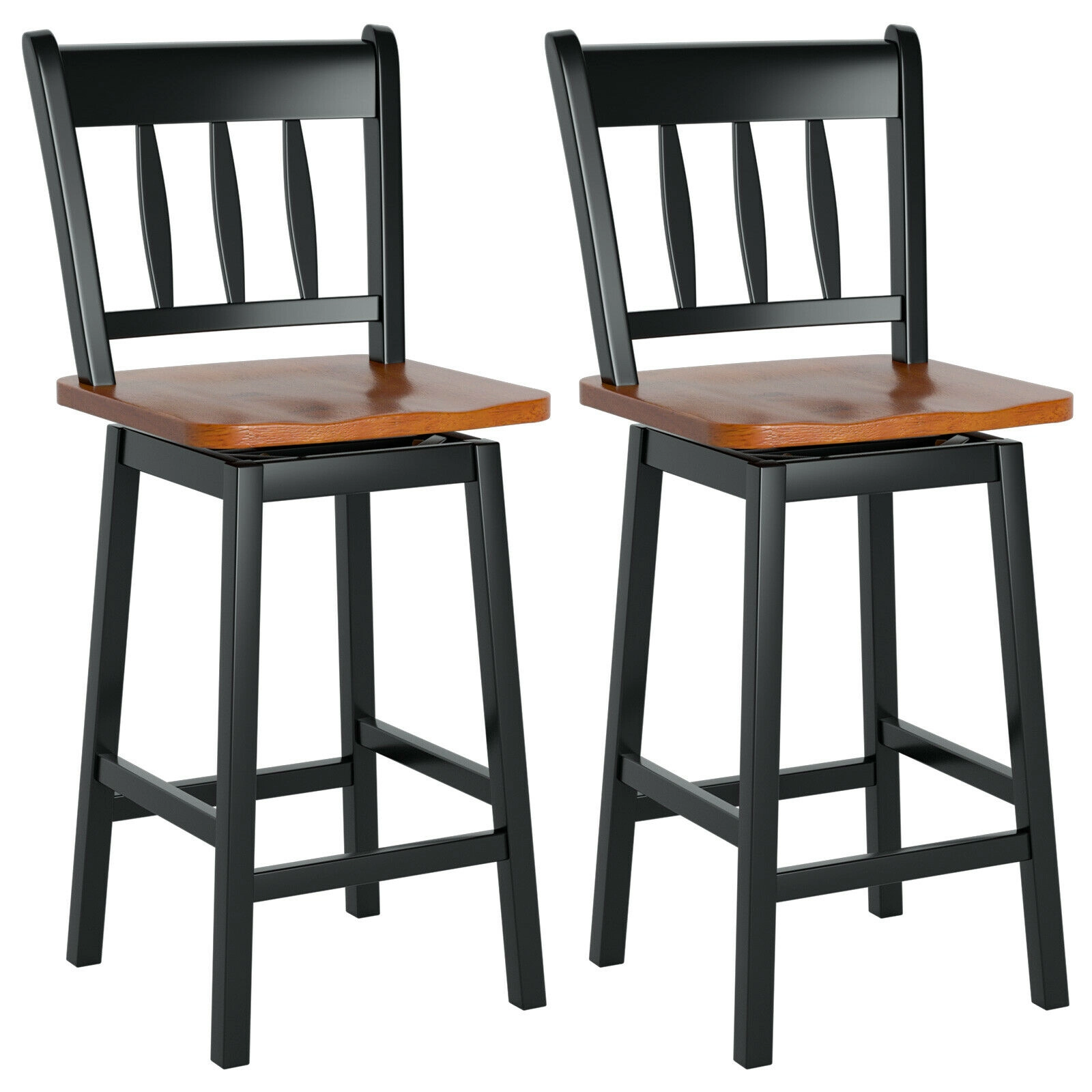Glintex 2-Piece 24.5-Inch Swivel Counter Stool Set with Hollow Wood Back