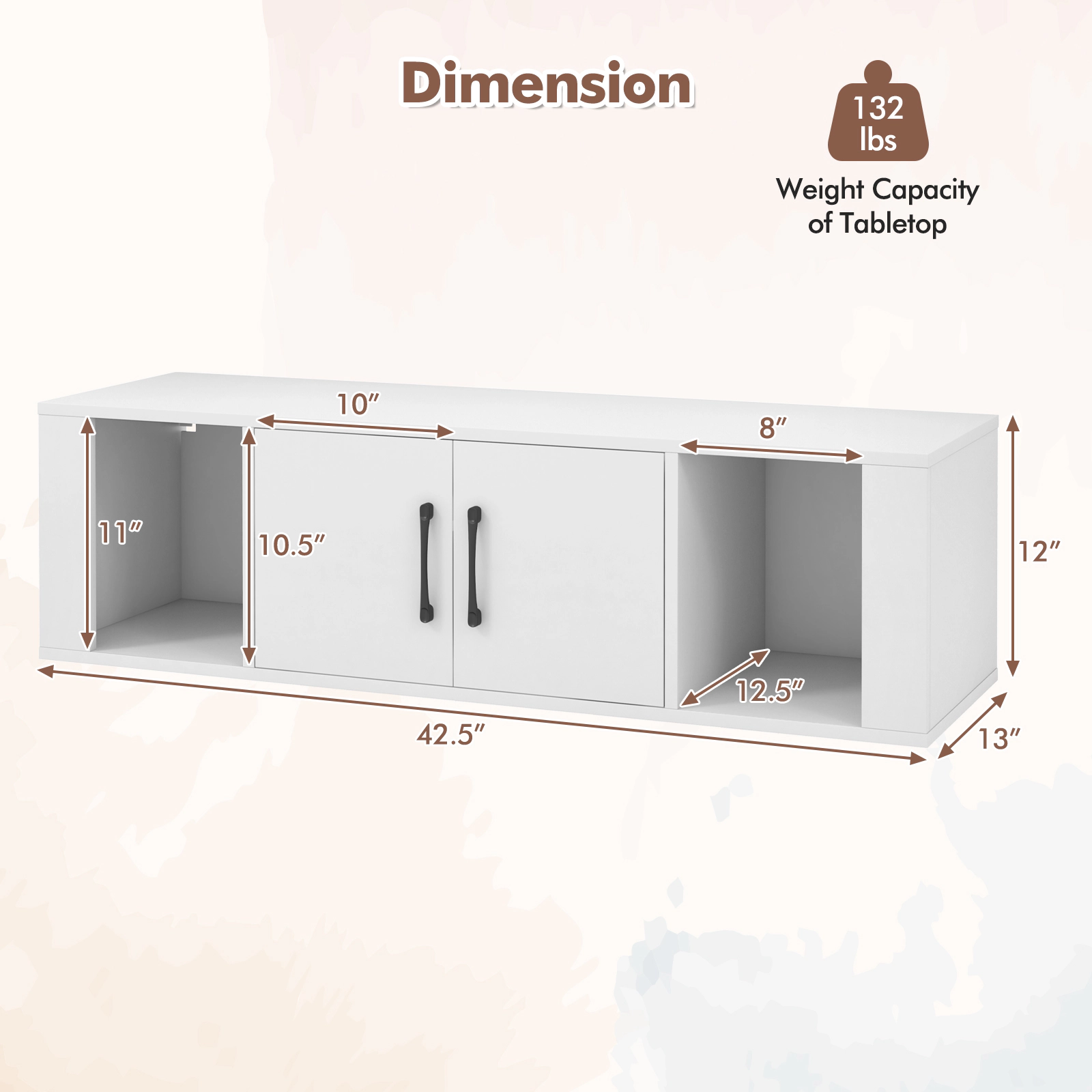 Hivvago Wall Mounted Floating 2 Door Desk Hutch Storage Shelves-White
