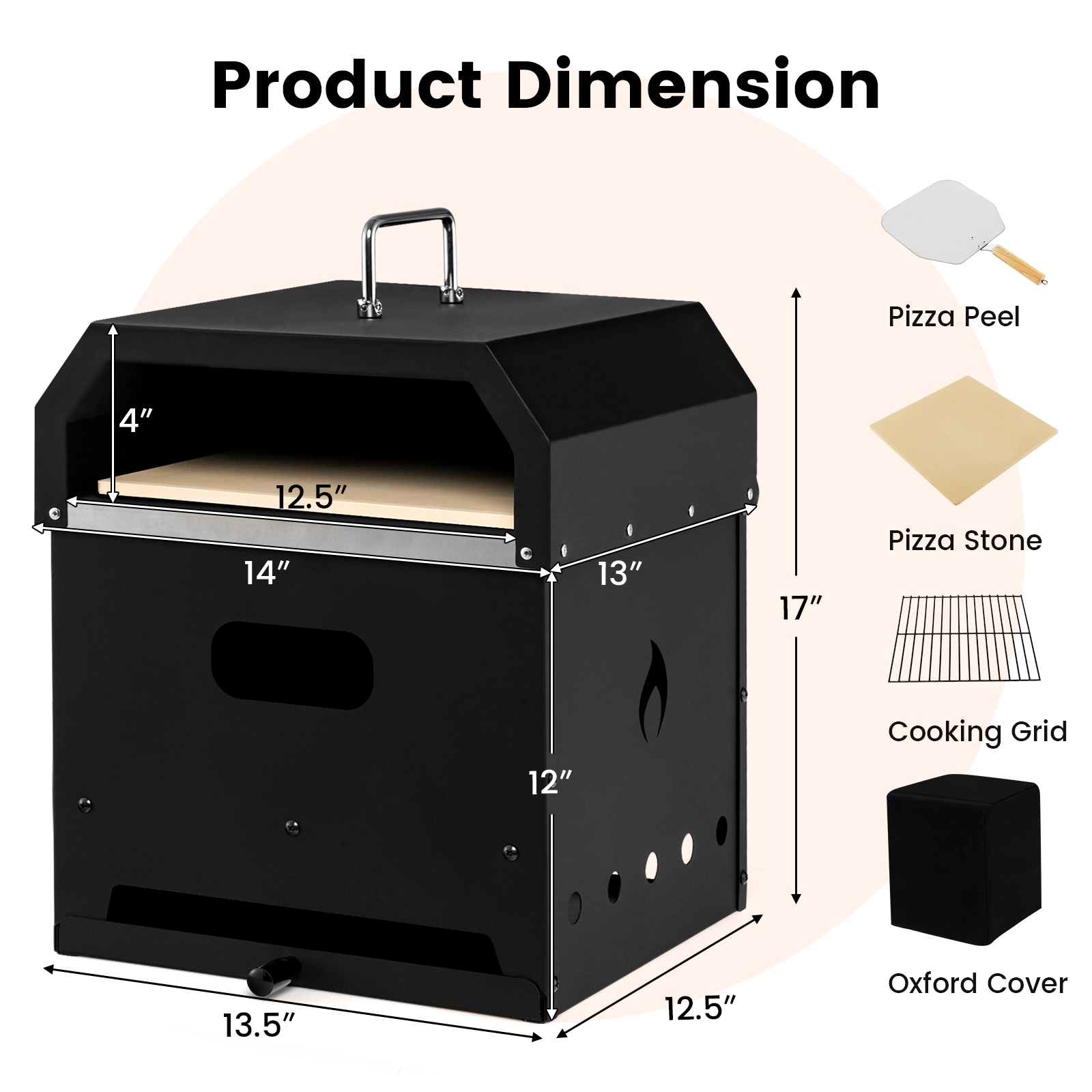 SUGIFT 4-in-1 Multifunction Portable Outdoor Pizza Oven Gas Stove Fire Pit BBQ Grill 12 x 12-in Cordierite Stone Black