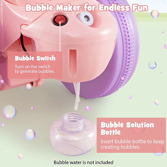 SUGIFT Purple Bubble Maker and Music Pink and 6V Kids Electric Ride On Motorcycle