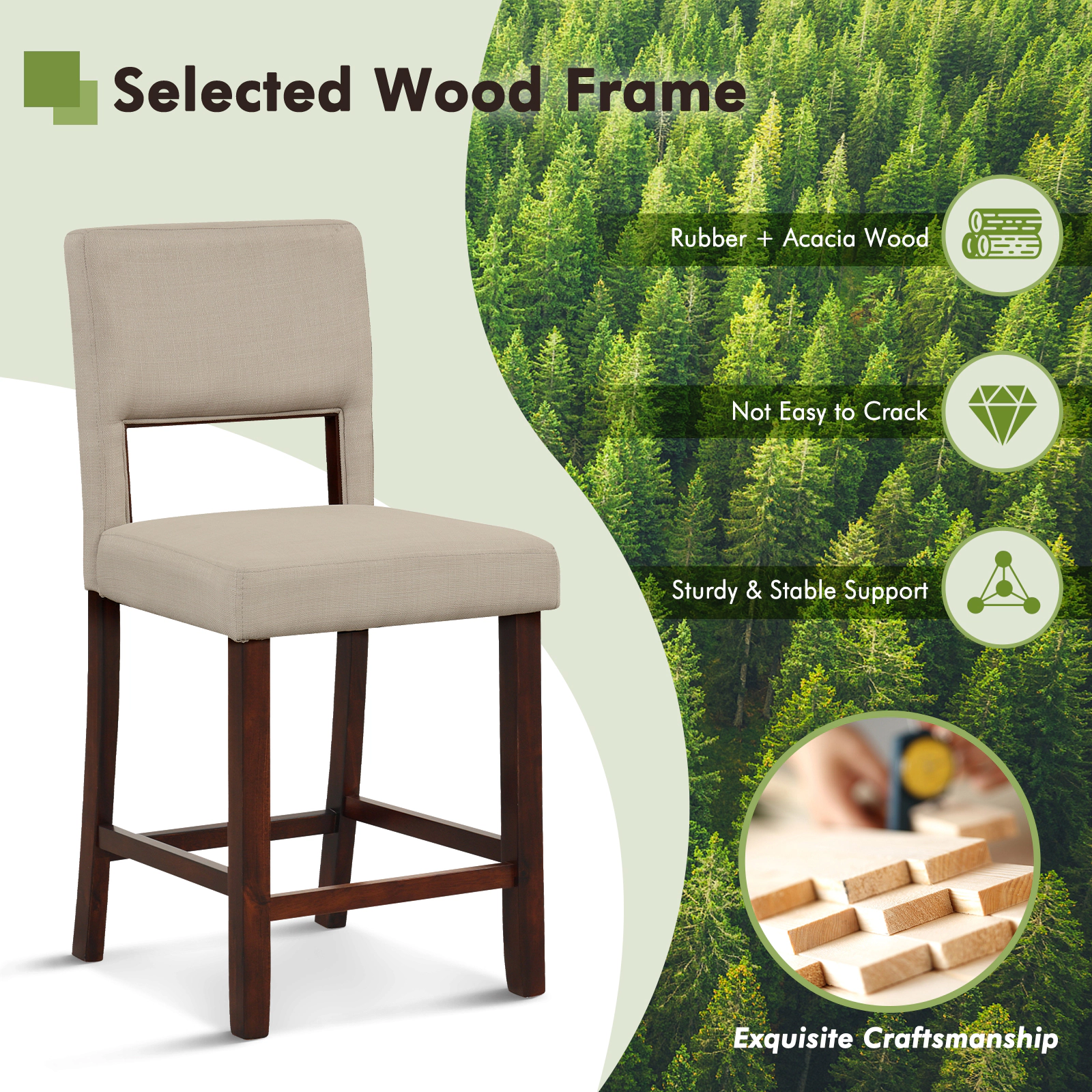 SlickBlue Set of 2 Counter Height Bar Stools with Backrest & Footrest
