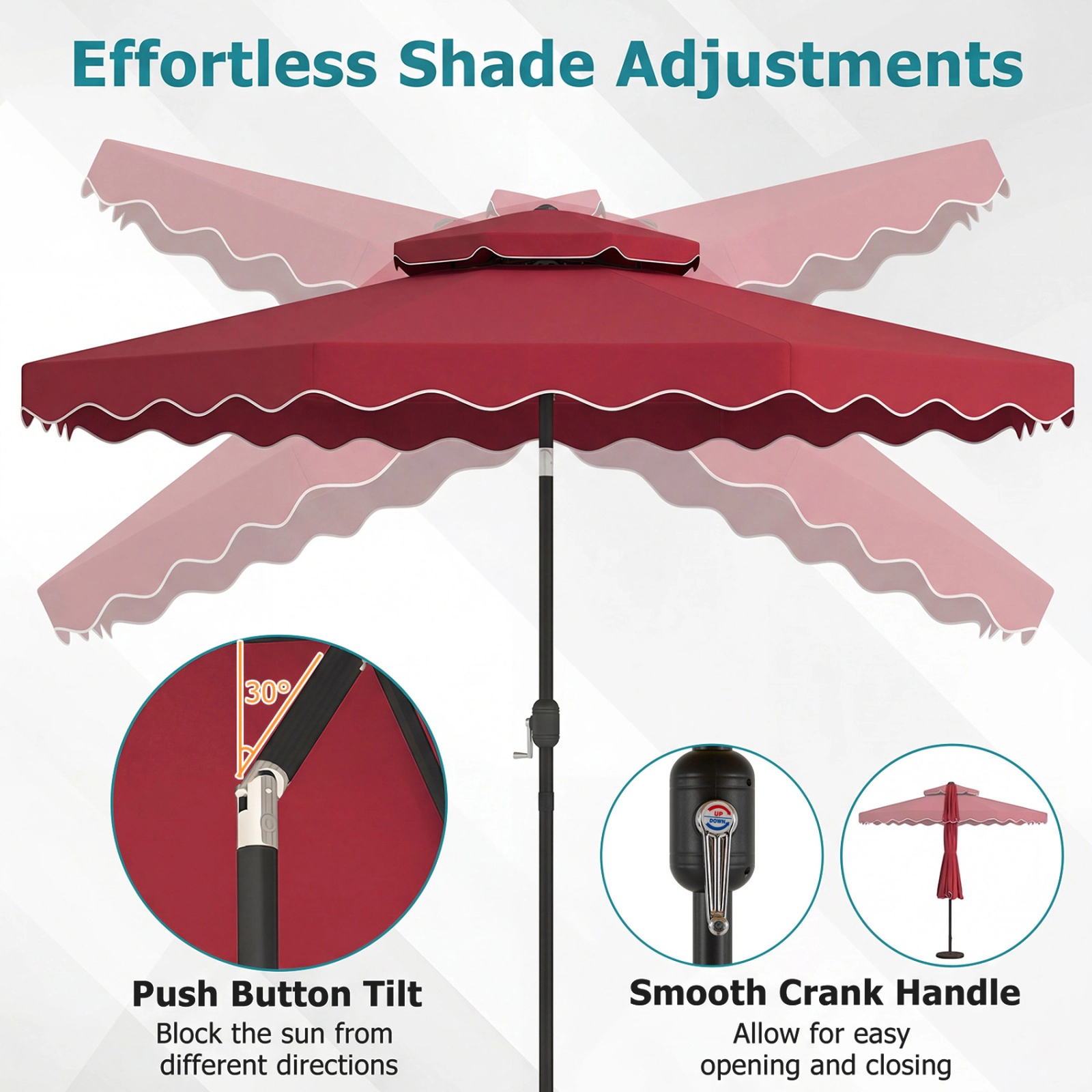 SUGIFT Wine 10 ft Patio Umbrella with Push Button Tilt Crank and 2-Tier Vented Top
