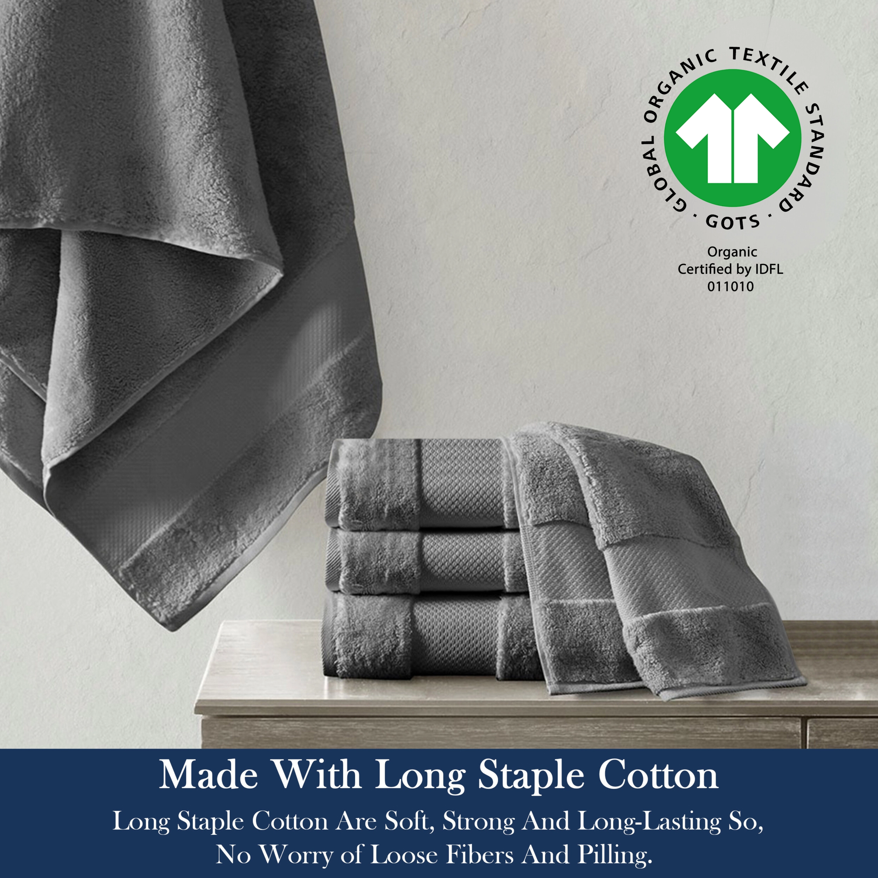 Delara Organic Cotton Luxuriously Plush Towels GOTS and Oeko-TEX Certified Feather Touch Technology Towel Set 10 Piece