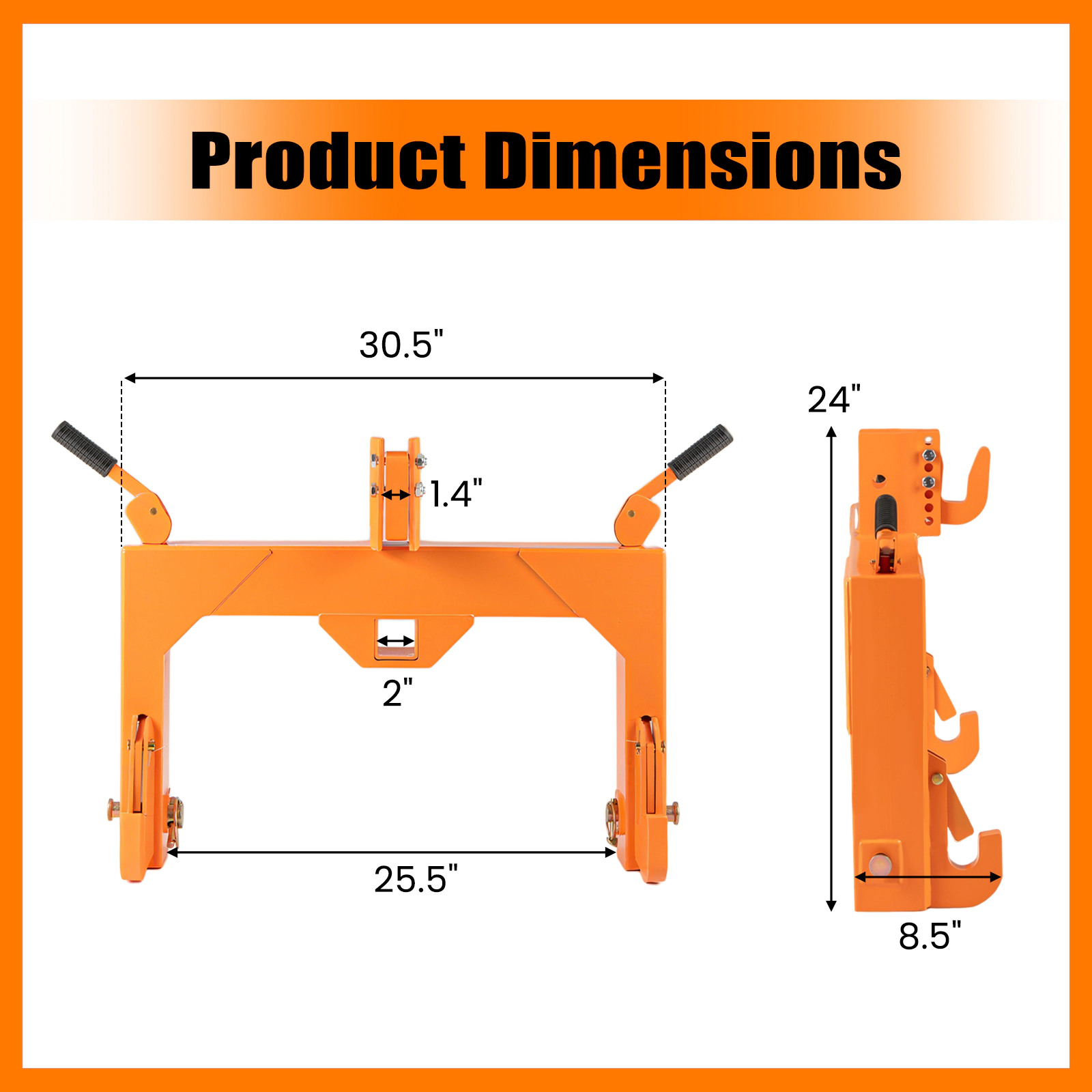 SUGIFT 3-Point Quick Hitch Receiver with 5-Level Adjustable Top Hook 3000-lb Capacity Orange Black