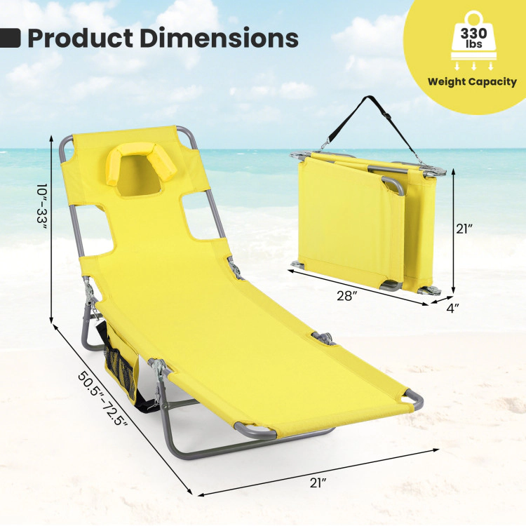 Hivvago Folding Beach Lounge Chair With Adjustable Backrest For Lawn