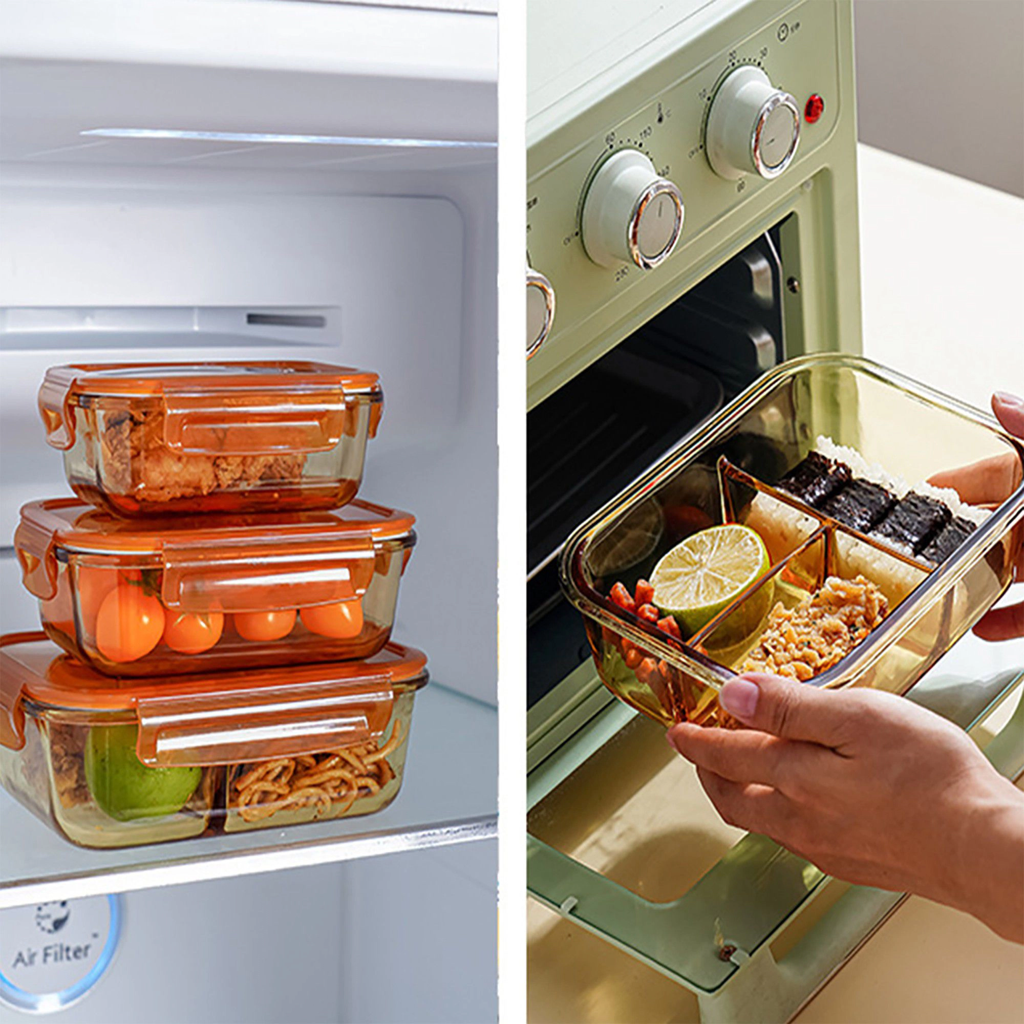 Alilang Women Divided Food Storage Container with Snap Lid and Sauce Compartment